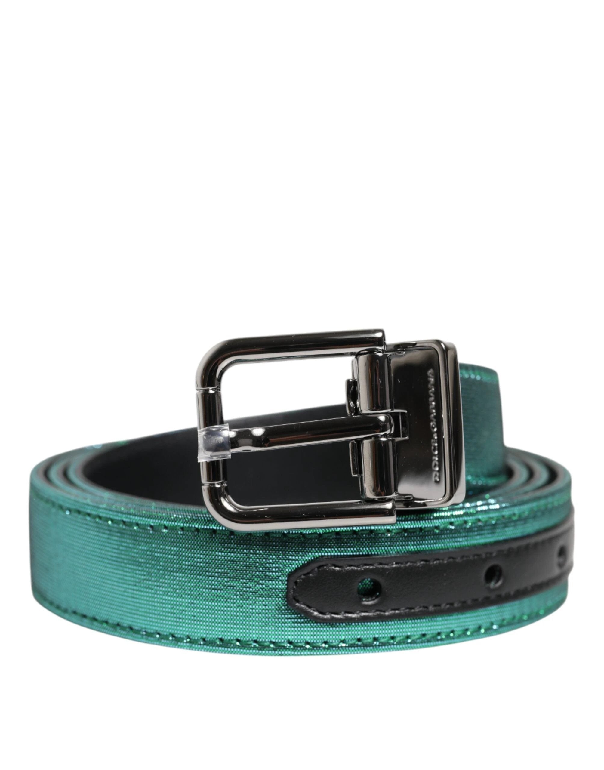 Dolce & Gabbana Green Black Polyester Metal Buckle Belt by Dolce & Gabbana