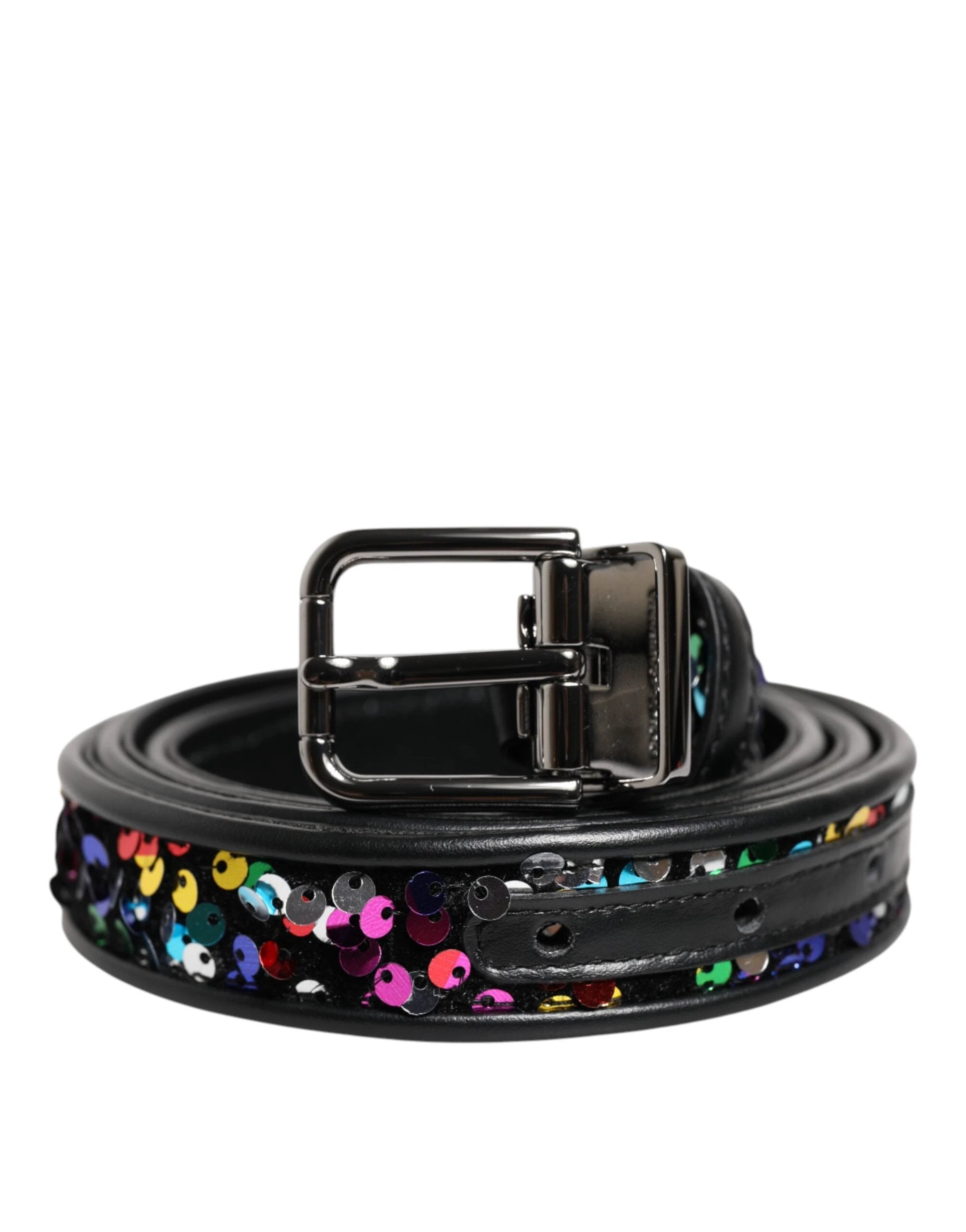 Dolce & Gabbana Black Sequin Embellished Metal Buckle Belt by Dolce & Gabbana