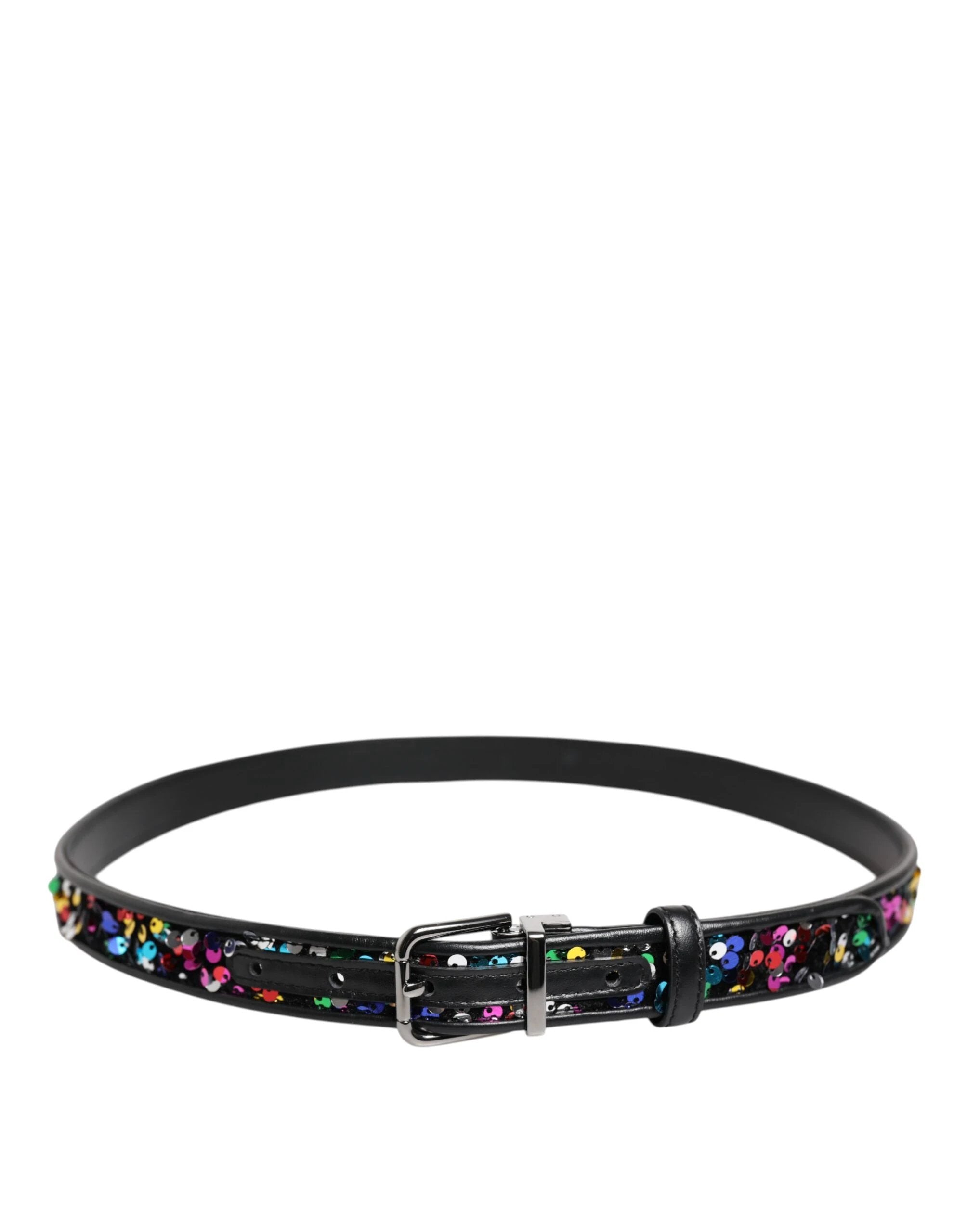 Dolce & Gabbana Black Sequin Embellished Metal Buckle Belt by Dolce & Gabbana