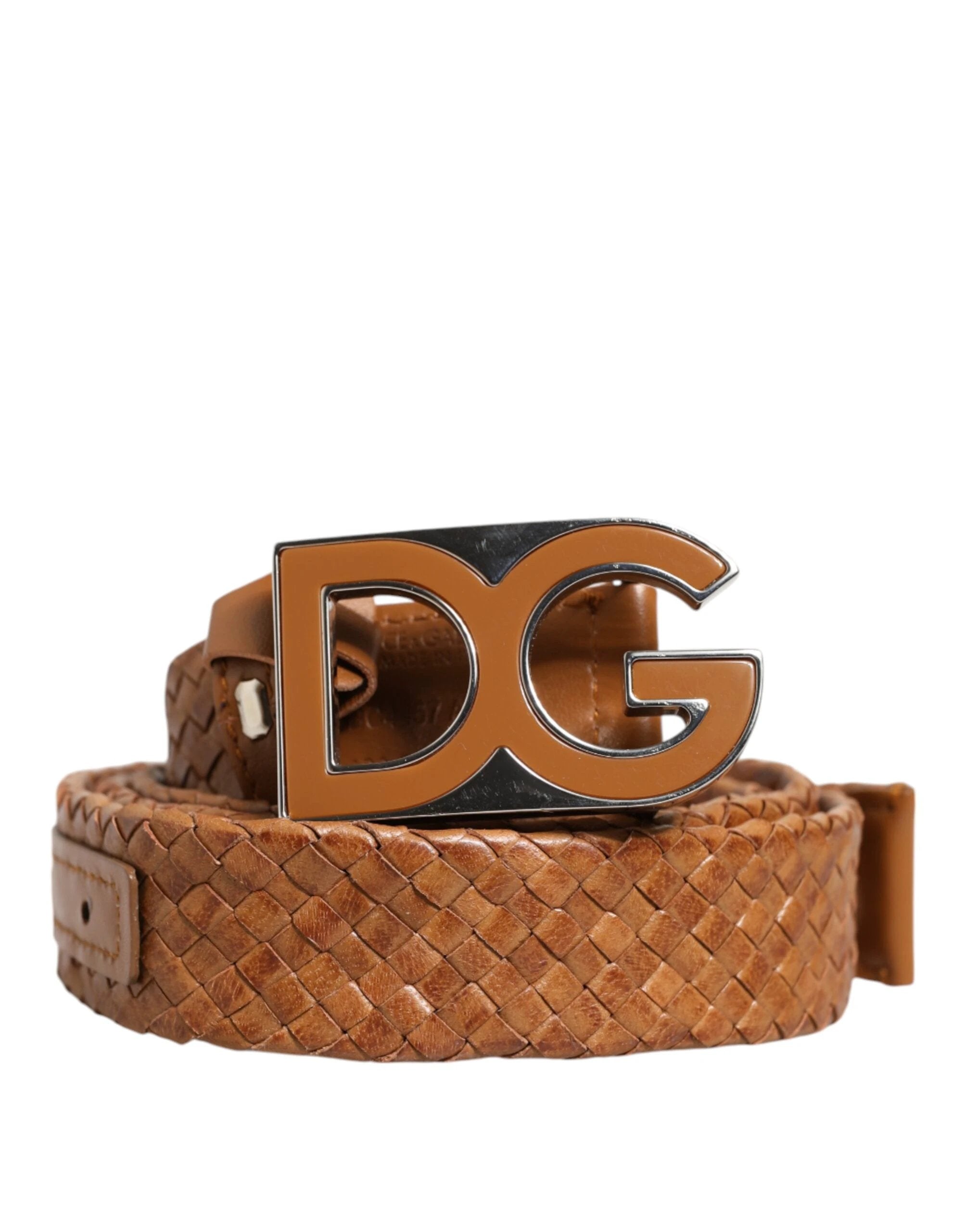 Dolce & Gabbana Brown Braided Metal DG Logo Buckle Belt by Dolce & Gabbana