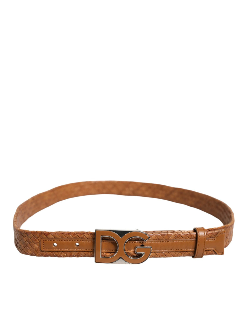 Dolce & Gabbana Brown Braided Metal DG Logo Buckle Belt by Dolce & Gabbana