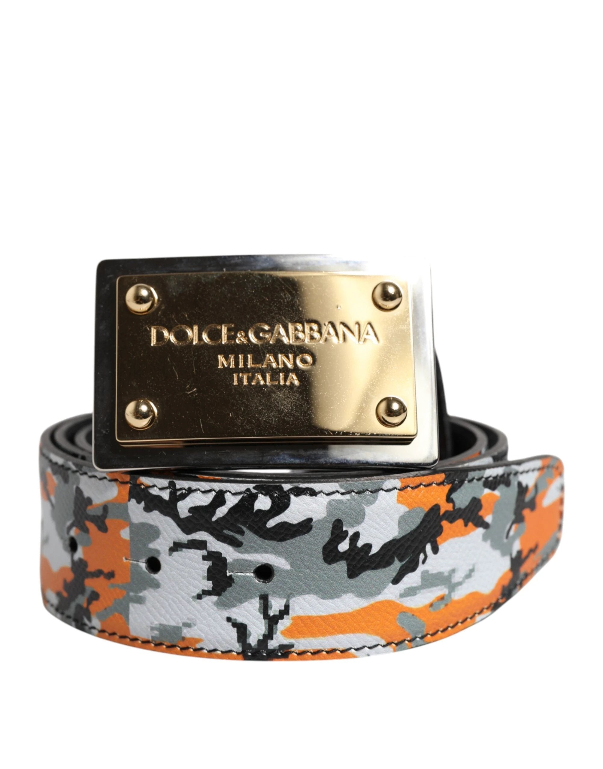Dolce & Gabbana Multicolor Camouflage Metal Logo Buckle Belt by Dolce & Gabbana