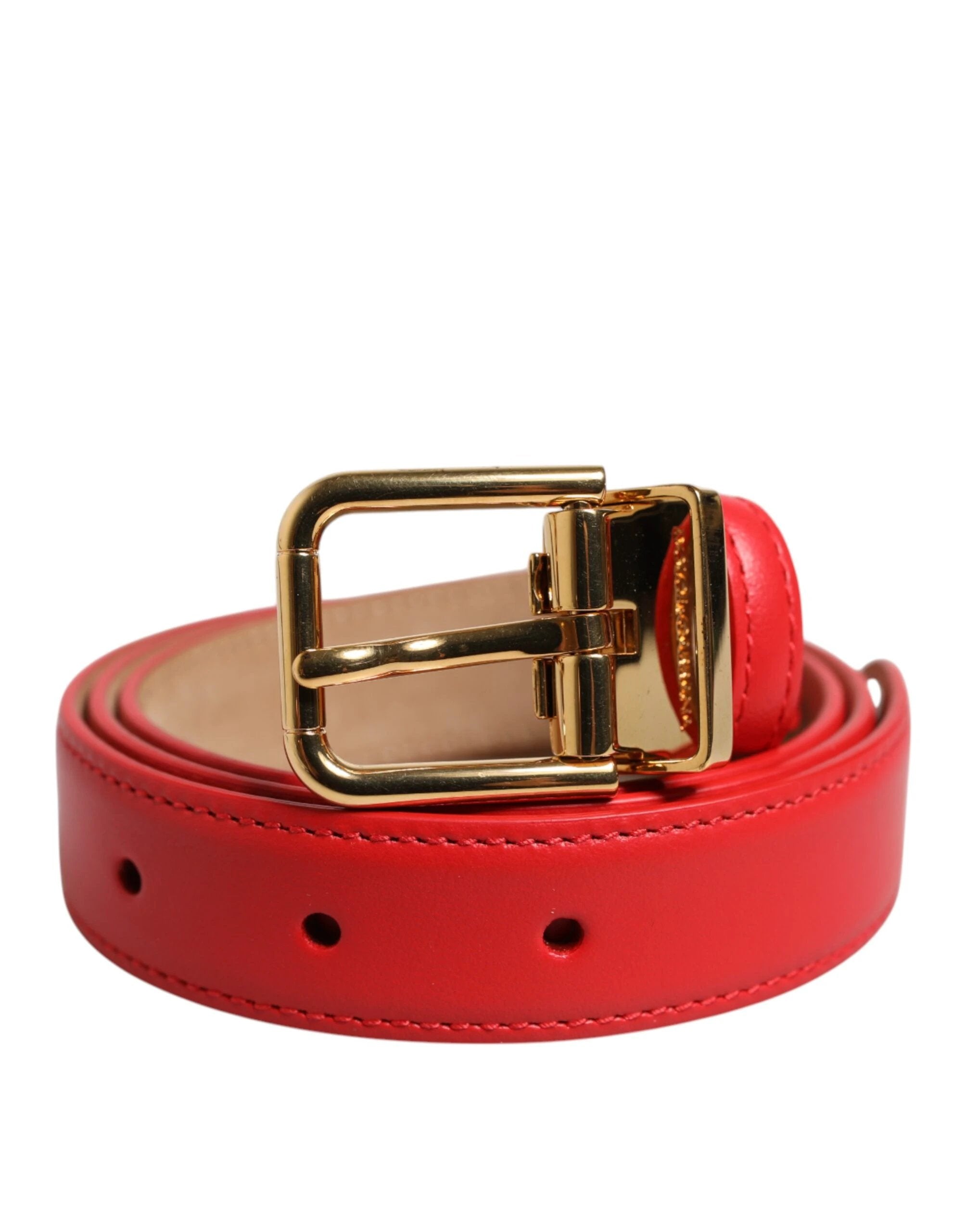 Dolce & Gabbana Red Leather Gold Metal Buckle Cintura Belt by Dolce & Gabbana