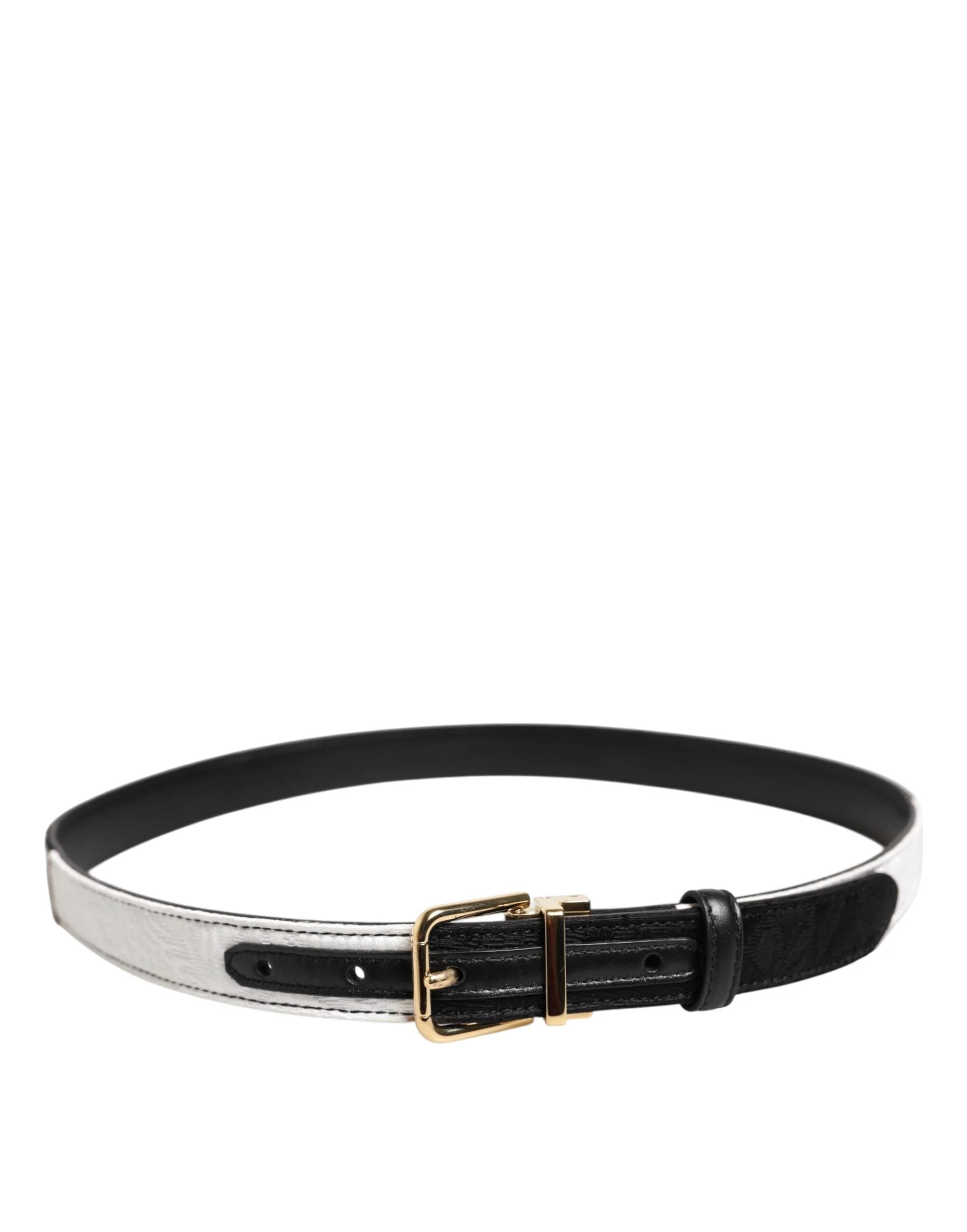Dolce & Gabbana Black White Patchwork Gold Metal Buckle Belt by Dolce & Gabbana