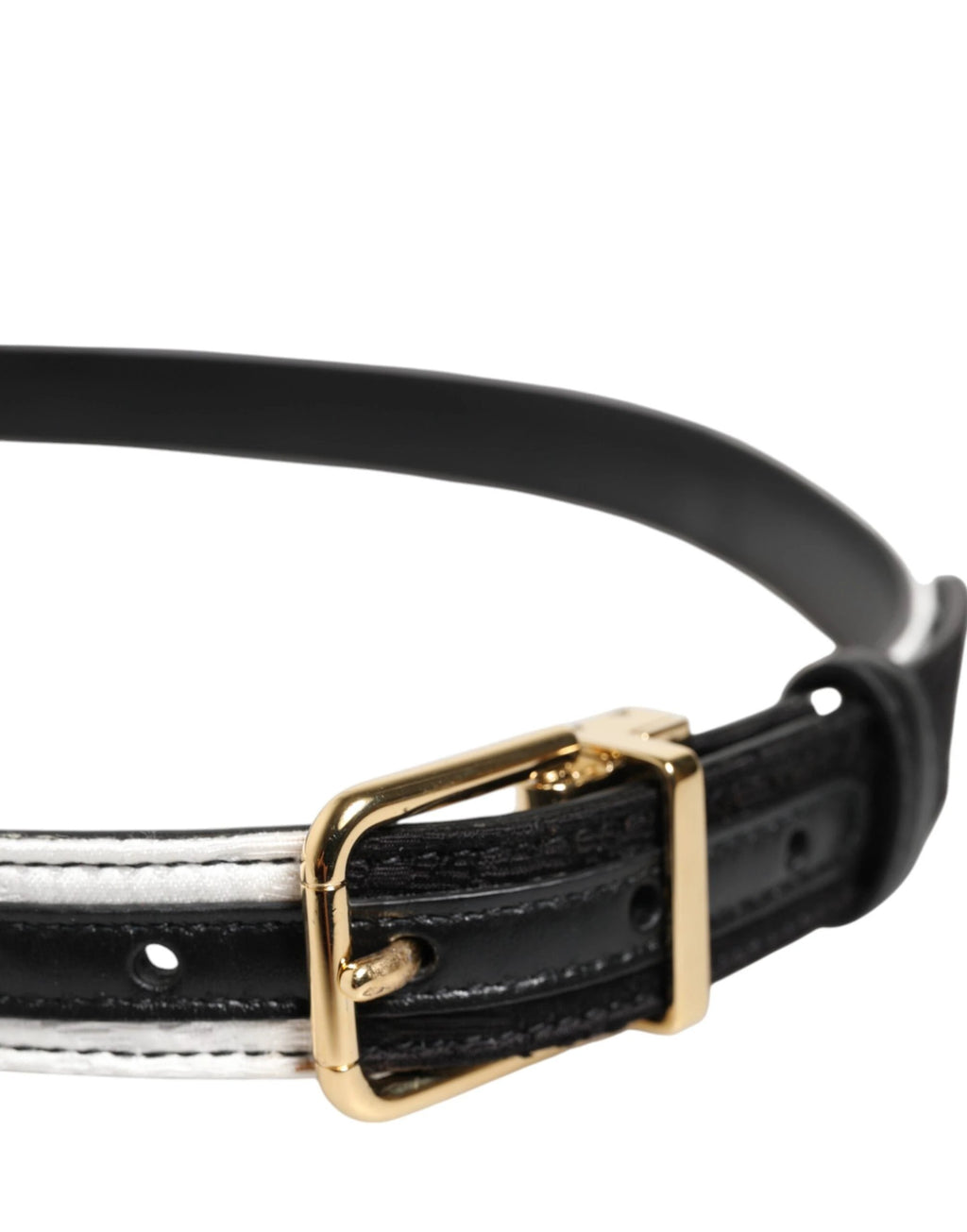 Dolce & Gabbana Black White Patchwork Gold Metal Buckle Belt by Dolce & Gabbana