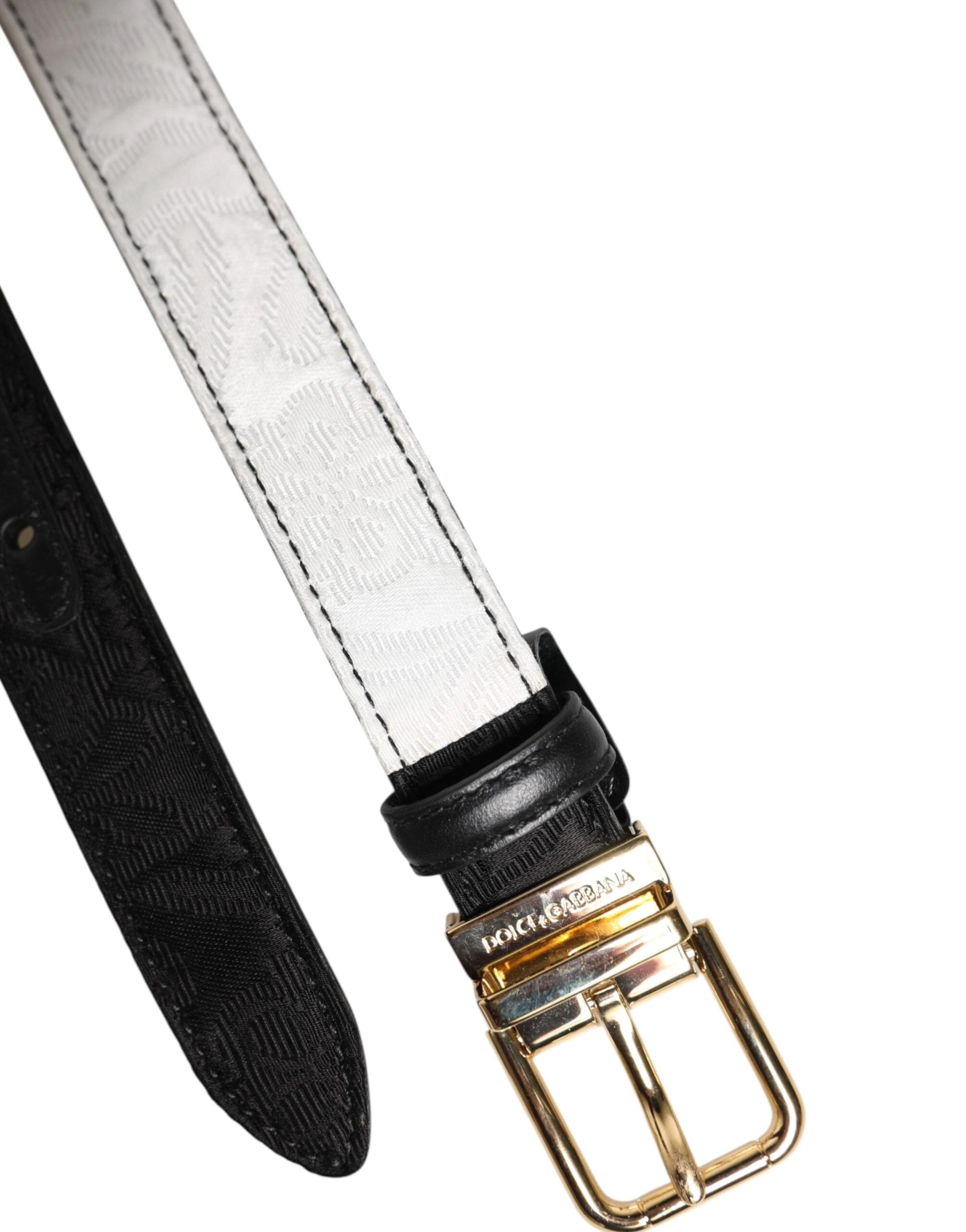 Dolce & Gabbana Black White Patchwork Gold Metal Buckle Belt by Dolce & Gabbana