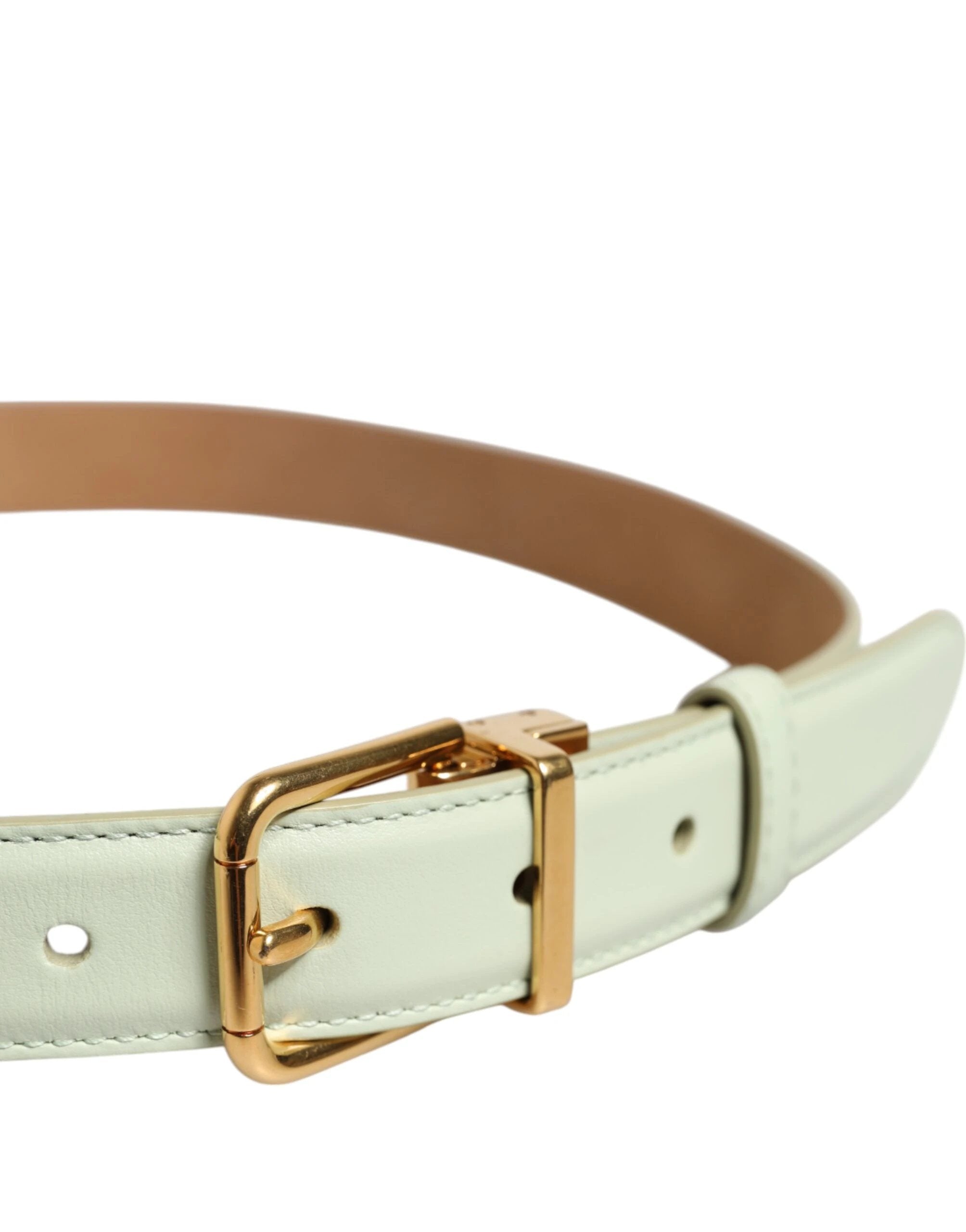 Dolce & Gabbana Light Green Leather Gold Metal Buckle Belt by Dolce & Gabbana