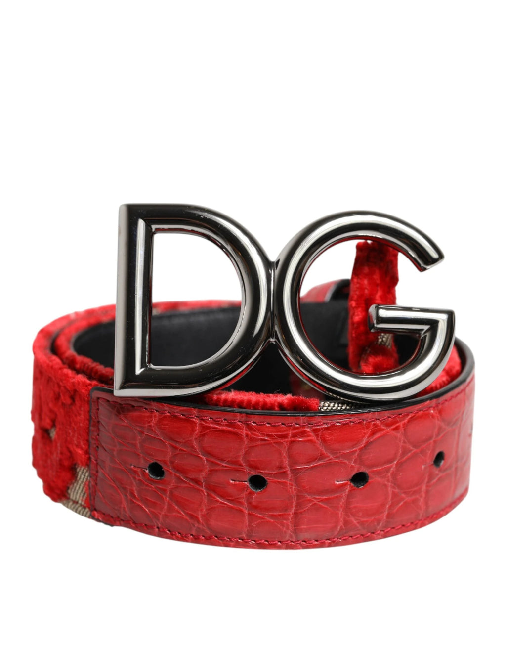 Dolce & Gabbana Red Viscose Silver DG Logo Metal Buckle Belt by Dolce & Gabbana