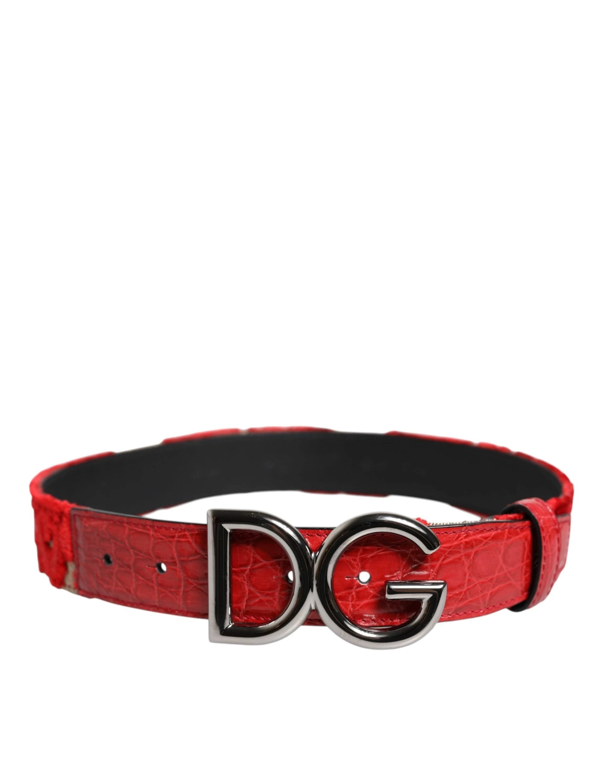 Dolce & Gabbana Red Viscose Silver DG Logo Metal Buckle Belt by Dolce & Gabbana