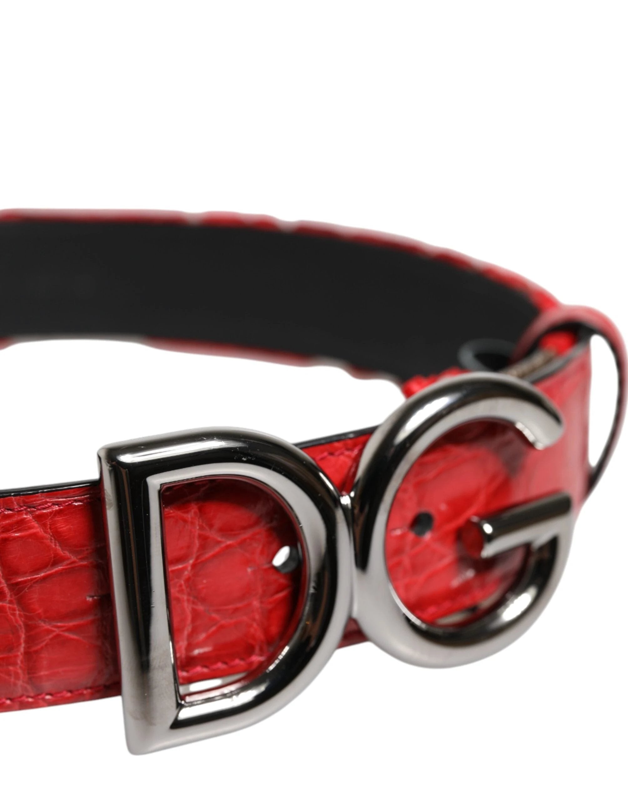 Dolce & Gabbana Red Viscose Silver DG Logo Metal Buckle Belt by Dolce & Gabbana