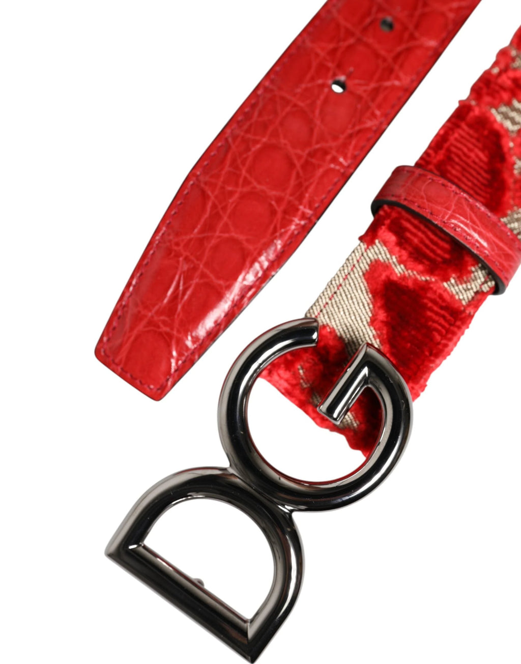 Dolce & Gabbana Red Viscose Silver DG Logo Metal Buckle Belt by Dolce & Gabbana