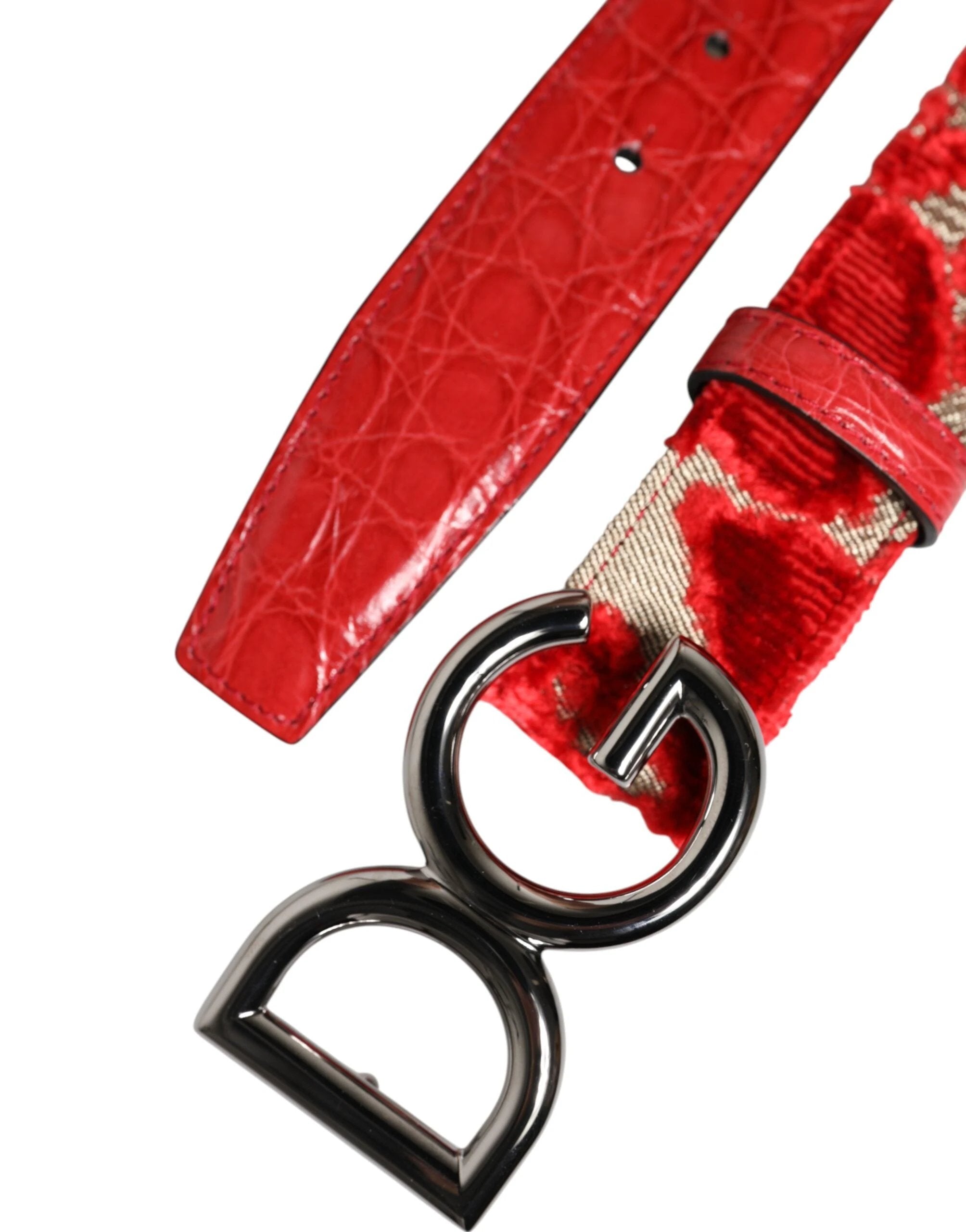 Dolce & Gabbana Red Viscose Silver DG Logo Metal Buckle Belt by Dolce & Gabbana