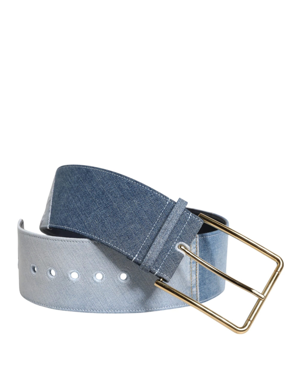 Dolce & Gabbana Two Tone Blue Denim Gold Metal Buckle Belt by Dolce & Gabbana