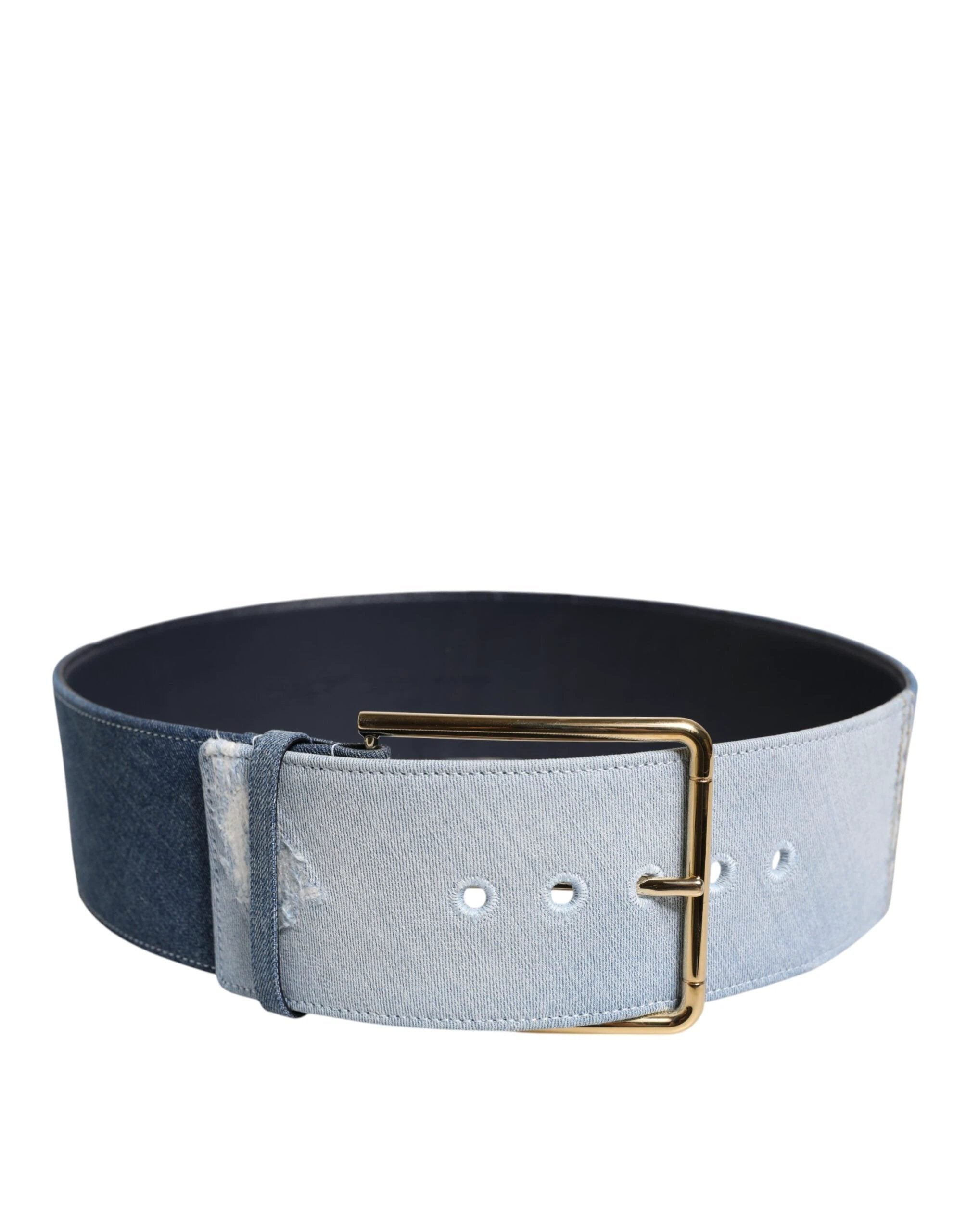 Dolce & Gabbana Two Tone Blue Denim Gold Metal Buckle Belt by Dolce & Gabbana