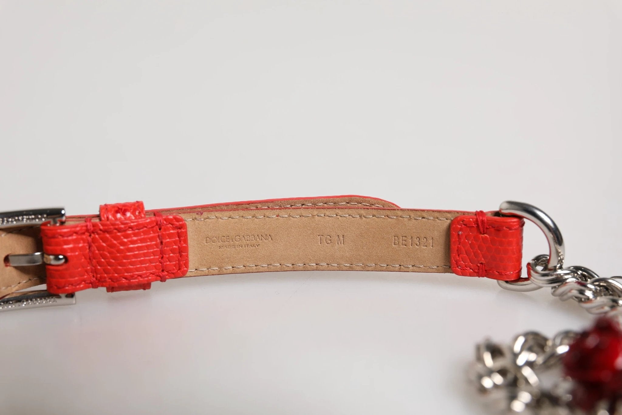 Dolce & Gabbana Red Leather Silver Chain Floral Cintura Belt by Dolce & Gabbana