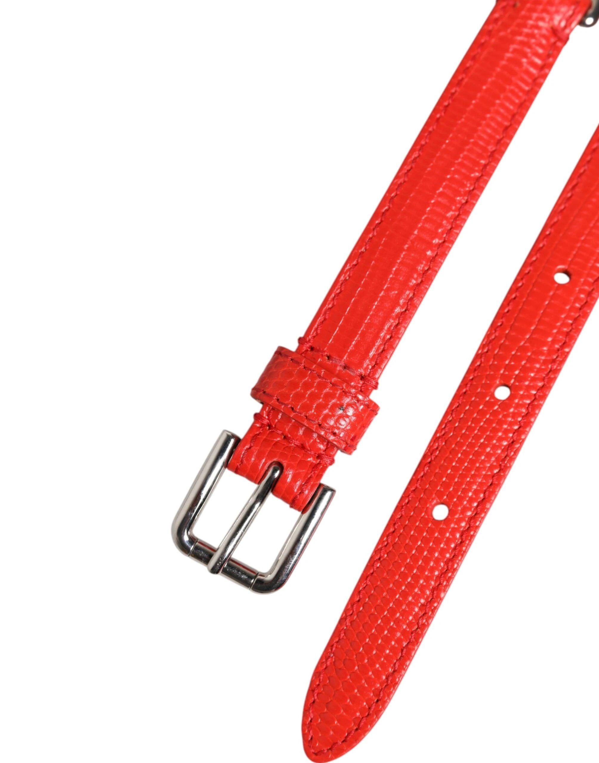 Dolce & Gabbana Red Leather Silver Chain Floral Cintura Belt by Dolce & Gabbana