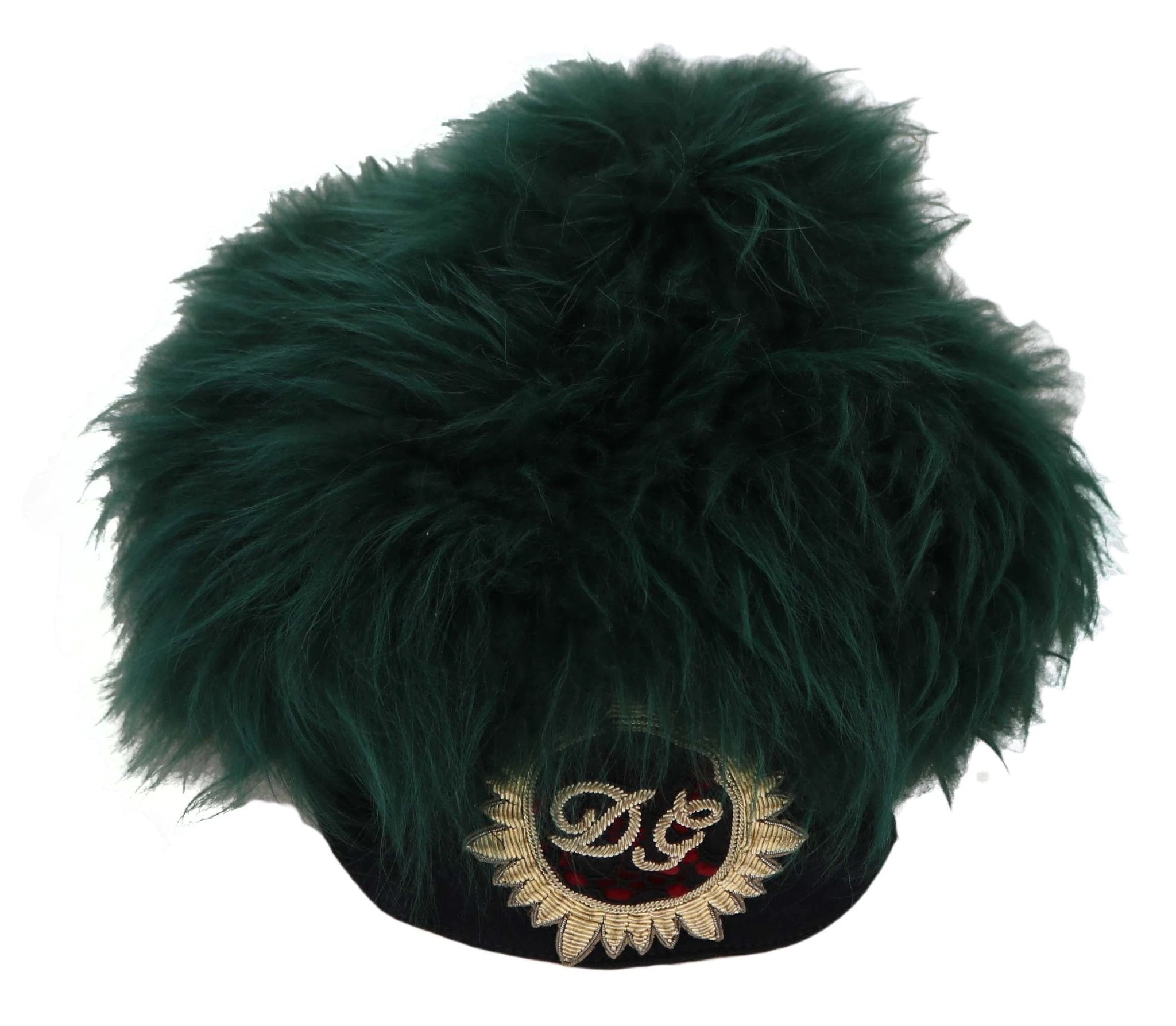 Dolce & Gabbana Green Fur DG Logo Embroidered Cloche Hat by Dolce & Gabbana