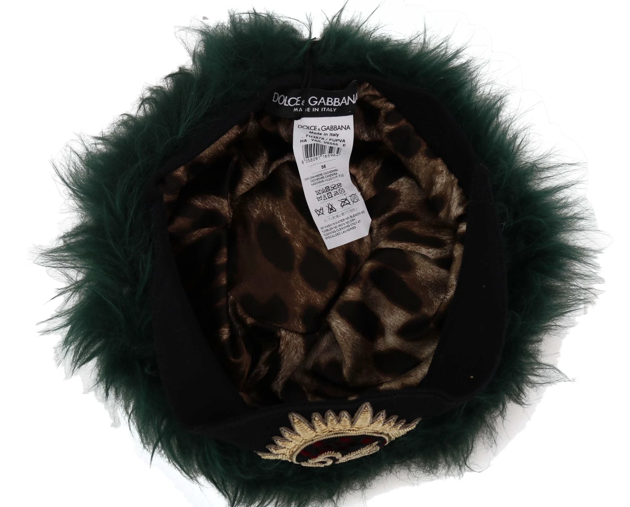 Dolce & Gabbana Green Fur DG Logo Embroidered Cloche Hat by Dolce & Gabbana