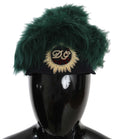 Dolce & Gabbana Green Fur DG Logo Embroidered Cloche Hat by Dolce & Gabbana