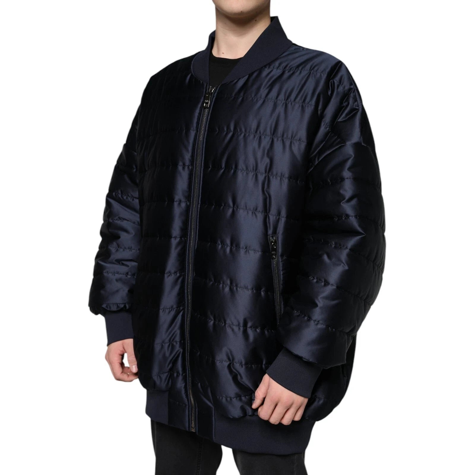 Dolce & Gabbana Dark Blue Quilted Full Zip Bomber Jacket by Dolce & Gabbana