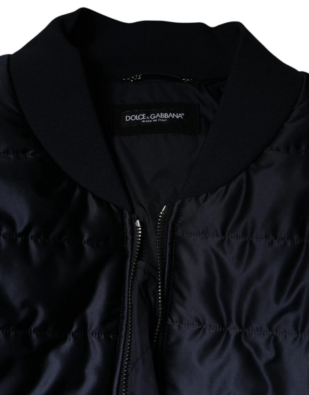 Dolce & Gabbana Dark Blue Quilted Full Zip Bomber Jacket by Dolce & Gabbana