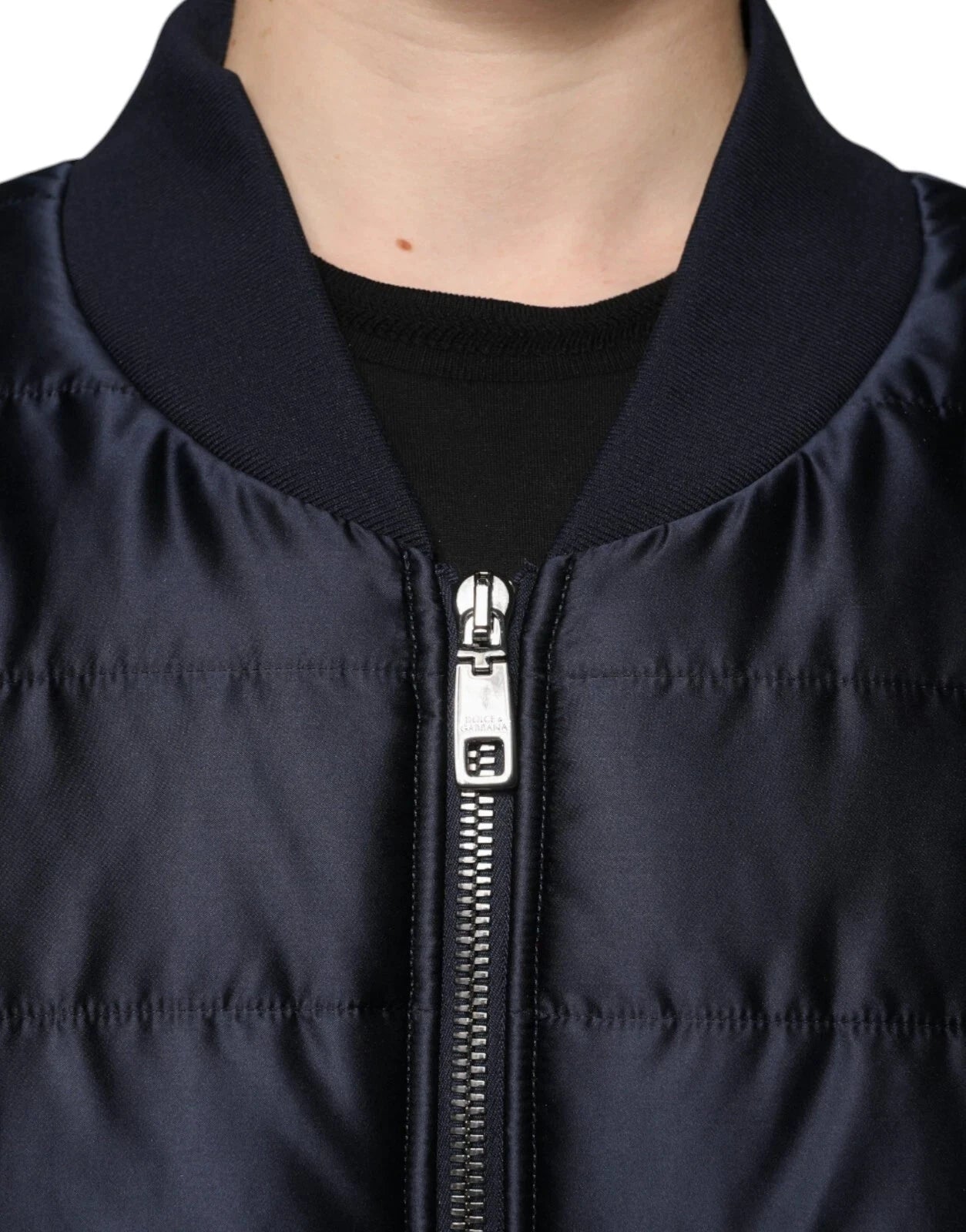 Dolce & Gabbana Dark Blue Quilted Full Zip Bomber Jacket by Dolce & Gabbana