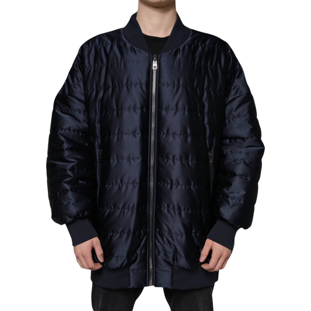 Dolce & Gabbana Dark Blue Quilted Full Zip Bomber Jacket by Dolce & Gabbana