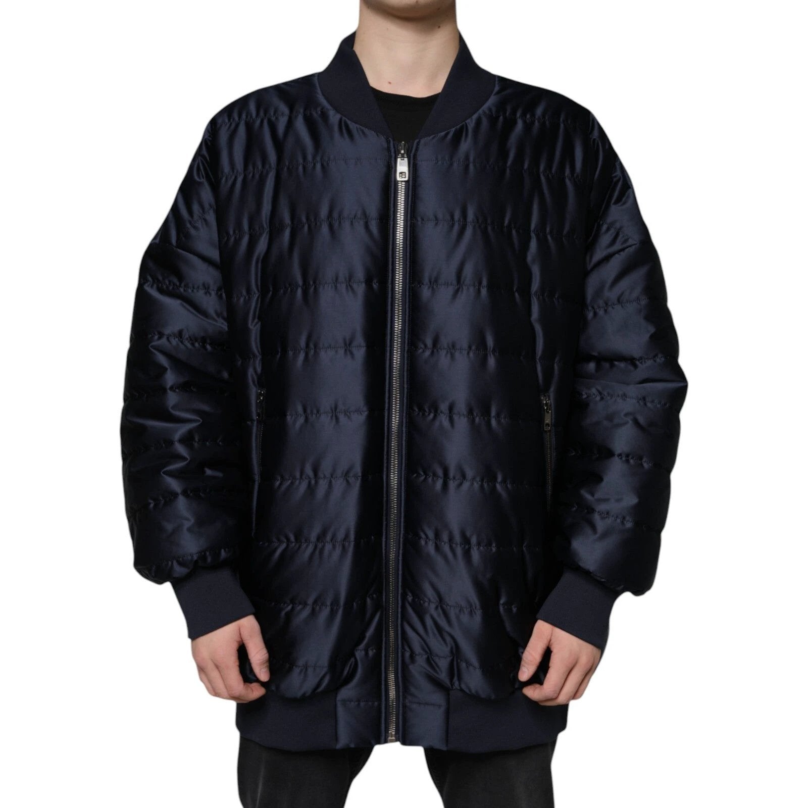 Dolce & Gabbana Dark Blue Quilted Full Zip Bomber Jacket by Dolce & Gabbana