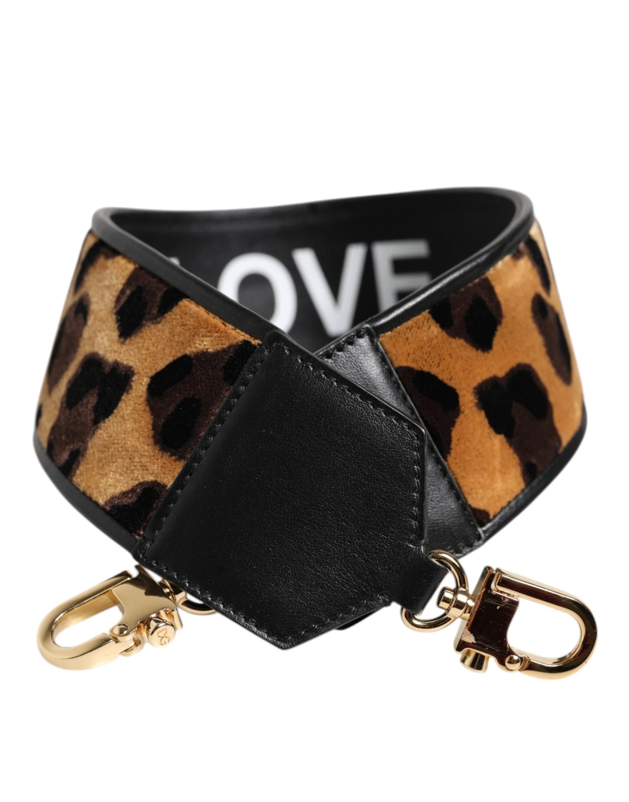 Dolce & Gabbana Black Leopard Print Reversible Bag Shoulder Strap by Dolce & Gabbana