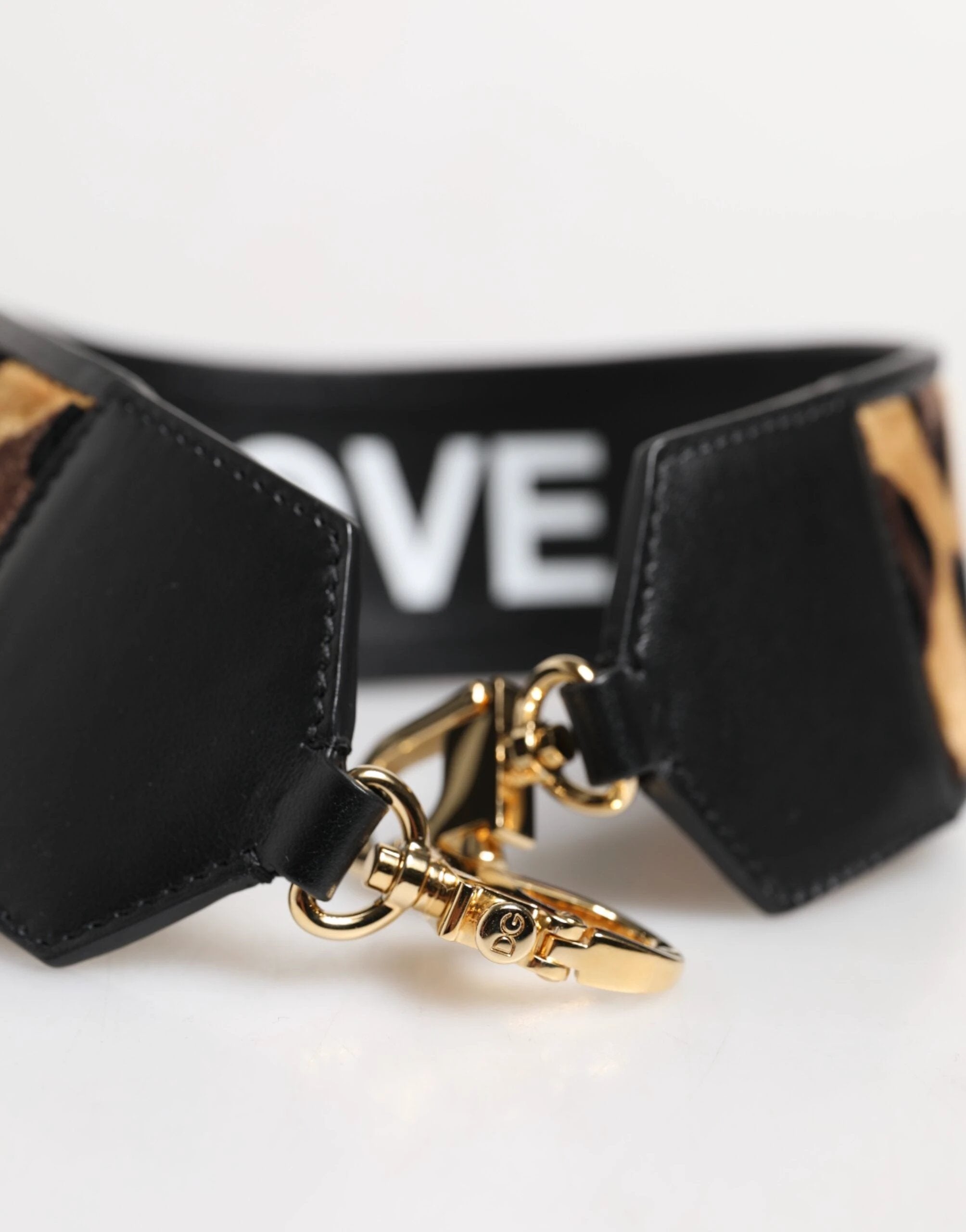 Dolce & Gabbana Black Leopard Print Reversible Bag Shoulder Strap by Dolce & Gabbana