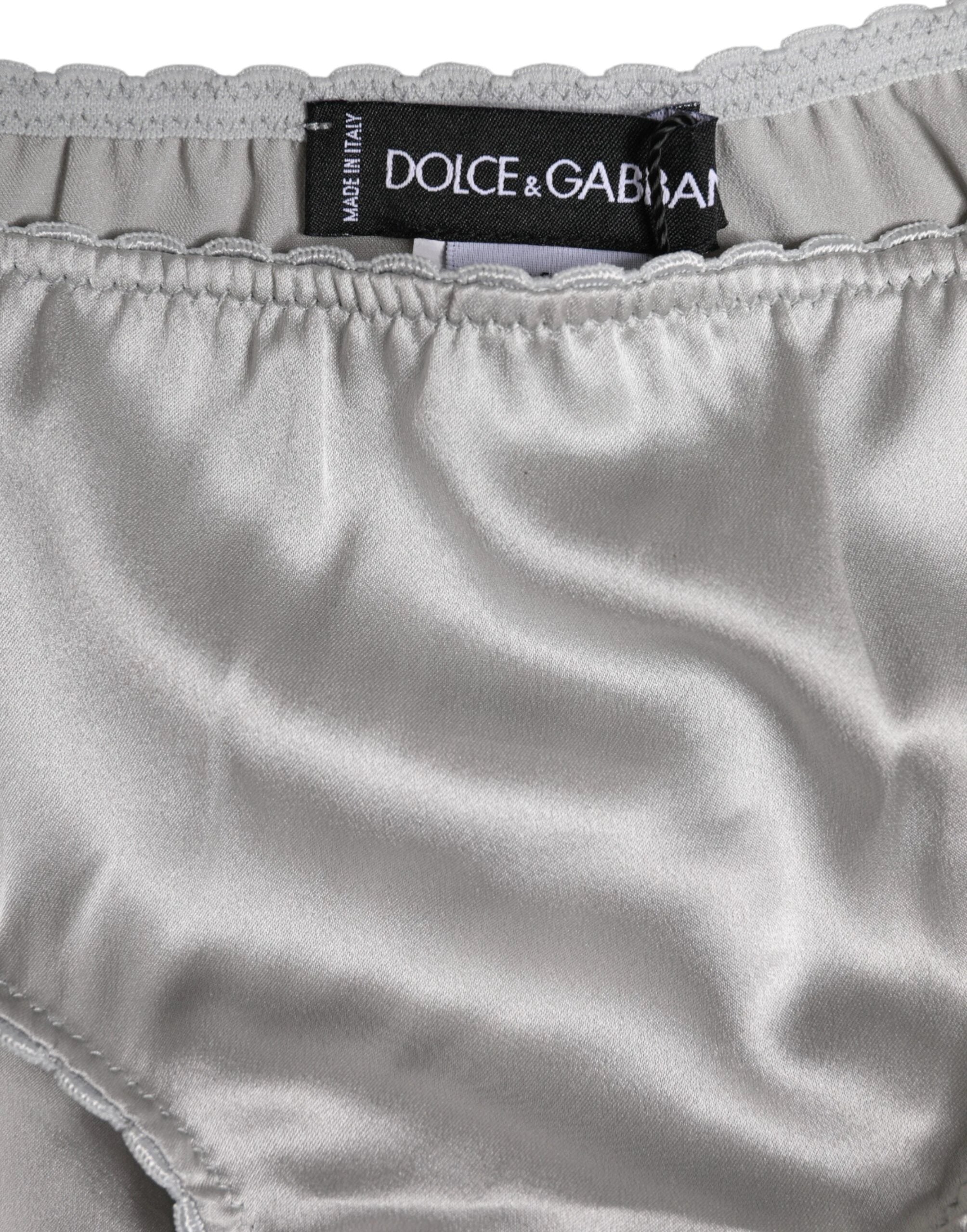 Dolce & Gabbana Gray Silk Stretch Bottom Low Waist Panty Underwear by Dolce & Gabbana