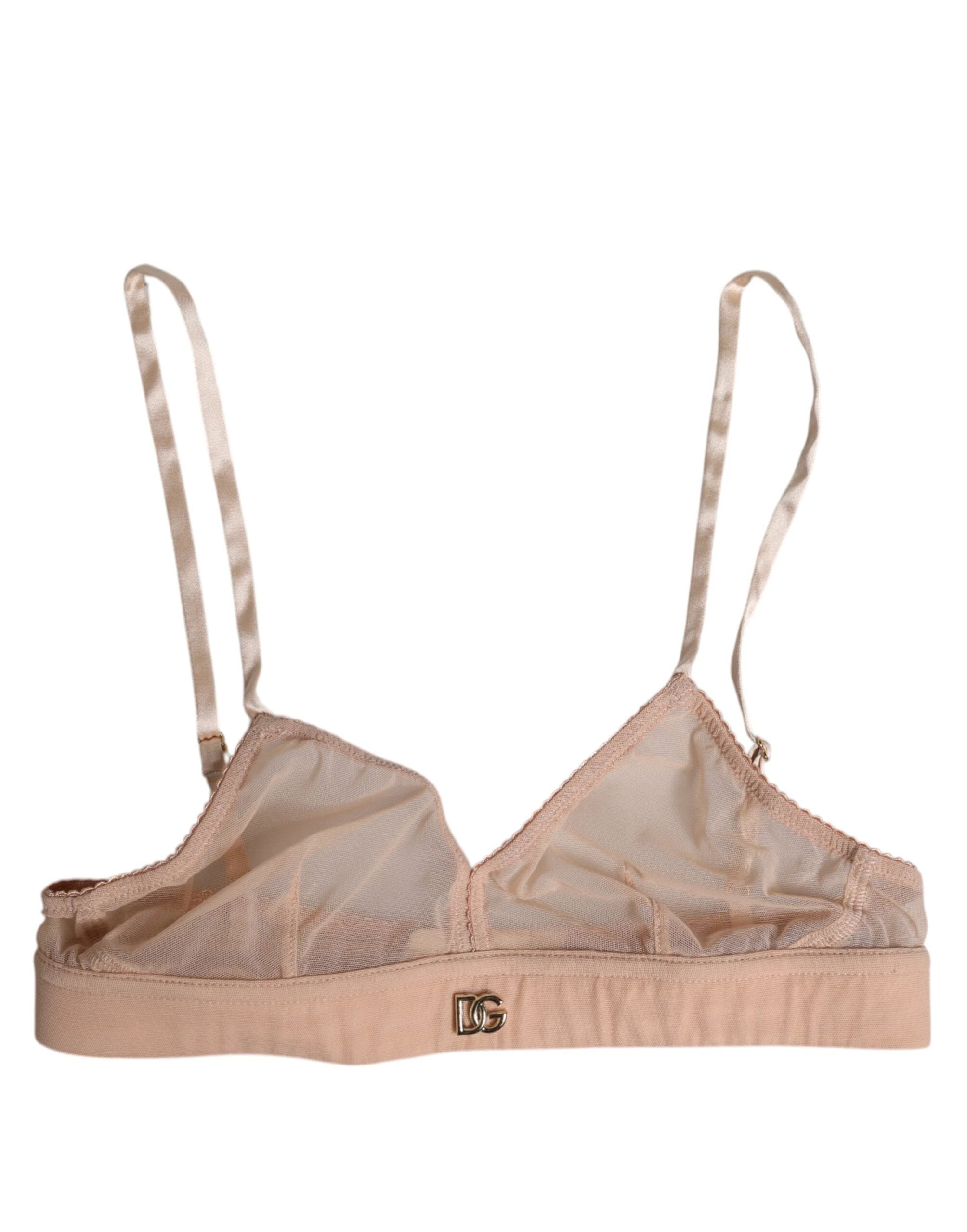 Dolce & Gabbana Powder Pink Nylon DG Logo Non Wire Bra Underwear by Dolce & Gabbana