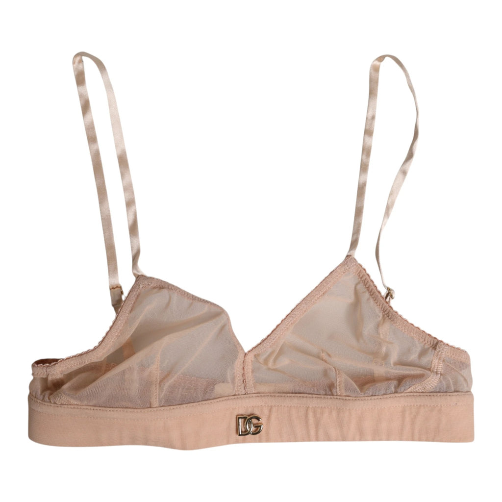 Dolce & Gabbana Powder Pink Nylon DG Logo Non Wire Bra Underwear by Dolce & Gabbana