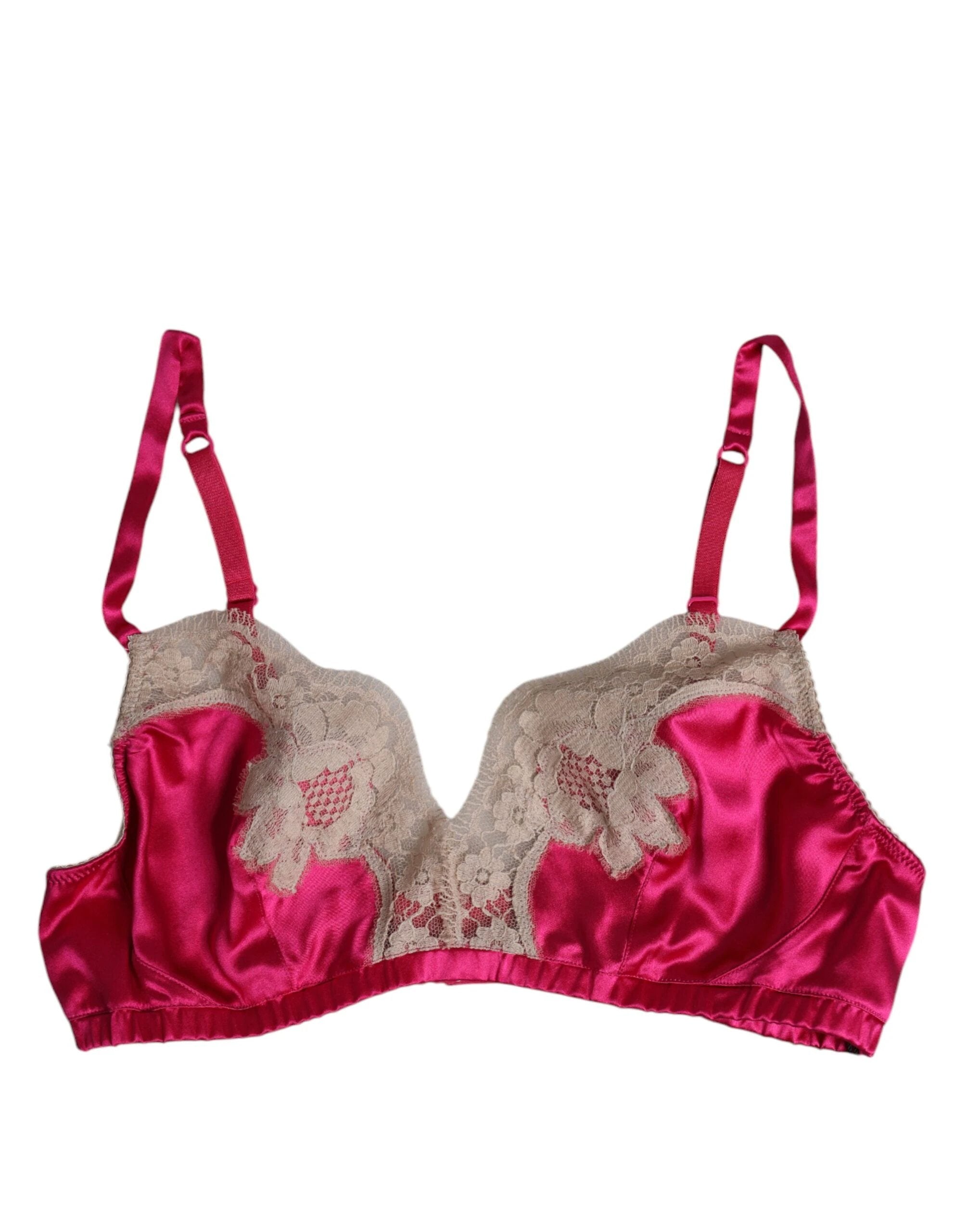 Dolce & Gabbana Magenta Floral Lace Silk Non Wire Bra Underwear by Dolce & Gabbana