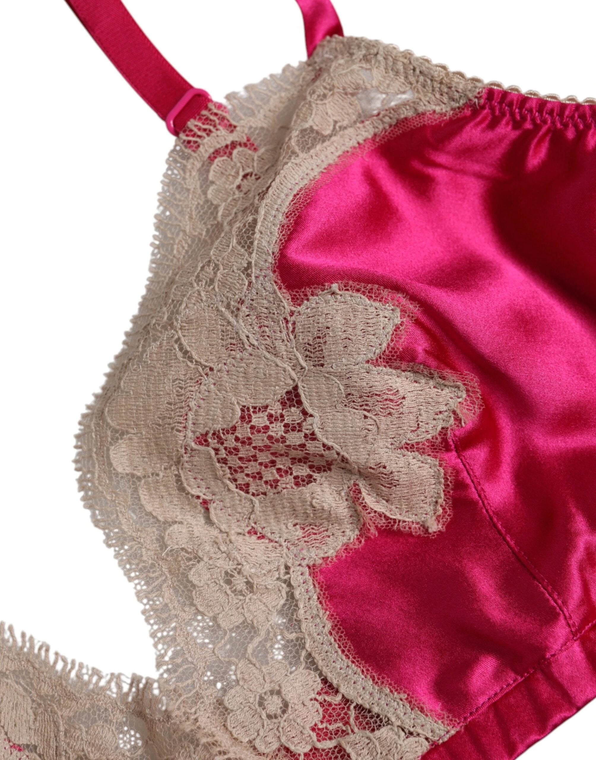 Dolce & Gabbana Magenta Floral Lace Silk Non Wire Bra Underwear by Dolce & Gabbana