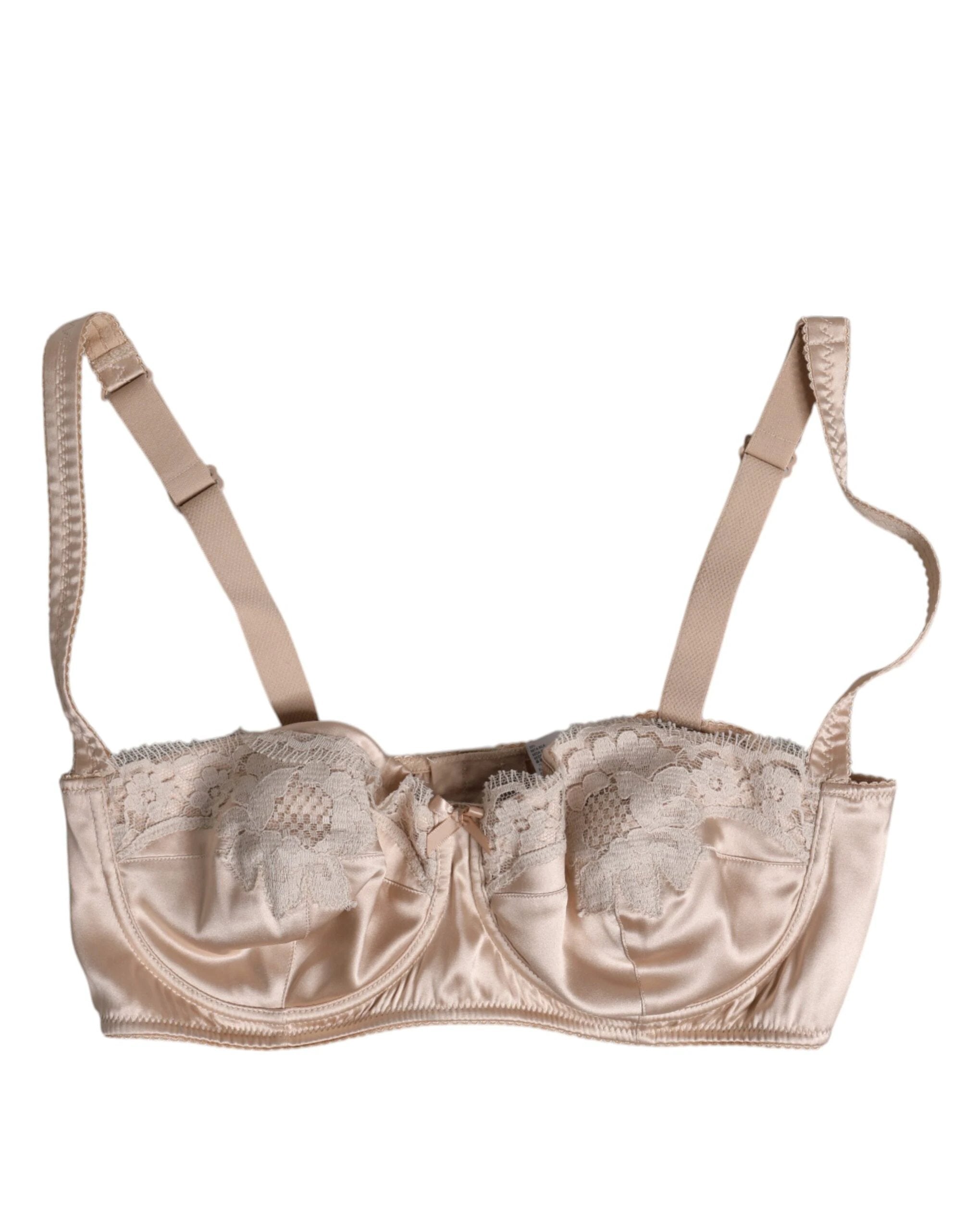 Dolce & Gabbana Biege Silk Underwired Balconette Bra Underwear by Dolce & Gabbana