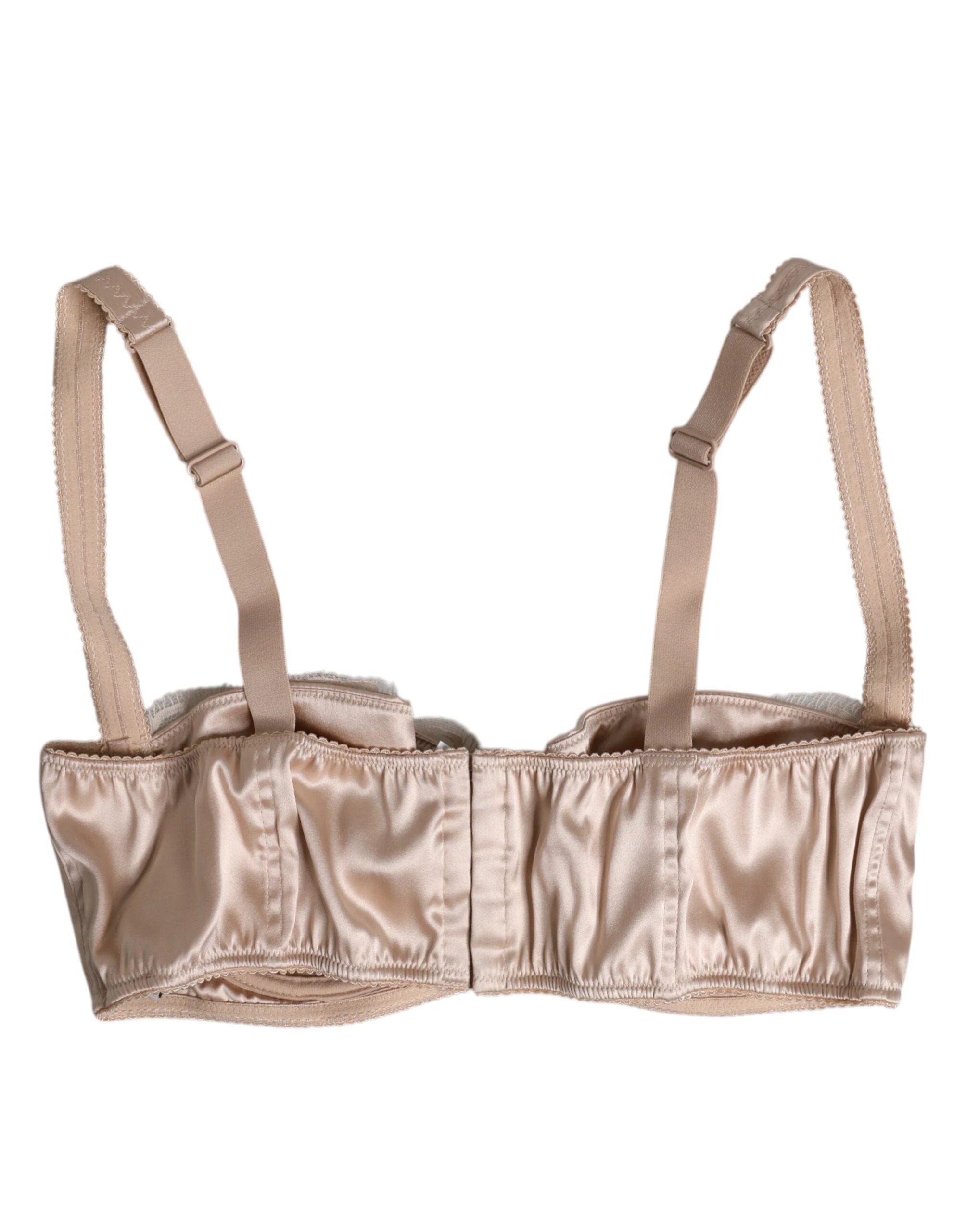 Dolce & Gabbana Biege Silk Underwired Balconette Bra Underwear by Dolce & Gabbana
