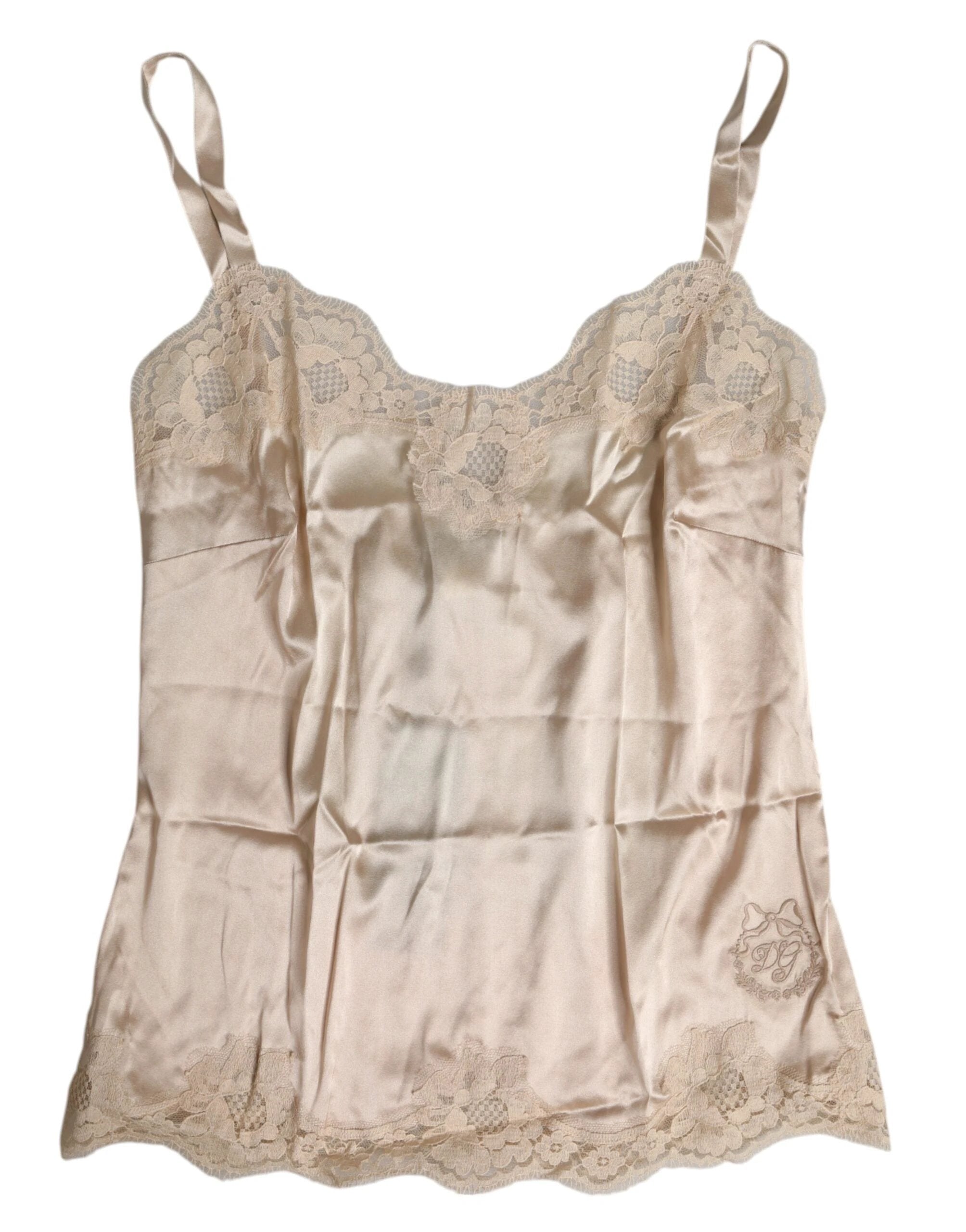 Dolce & Gabbana Beige Lace Silk Satin Tank Lingerie Underwear by Dolce & Gabbana