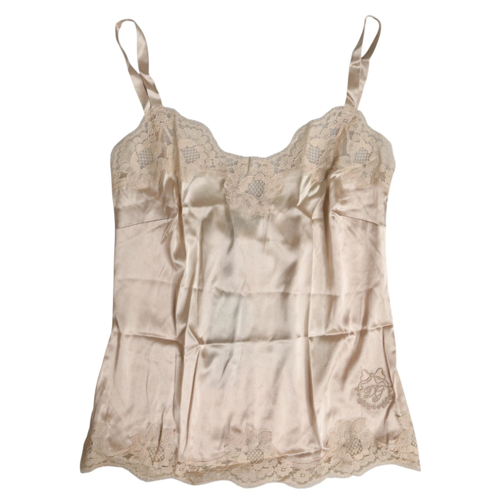 Dolce & Gabbana Beige Lace Silk Satin Tank Lingerie Underwear by Dolce & Gabbana