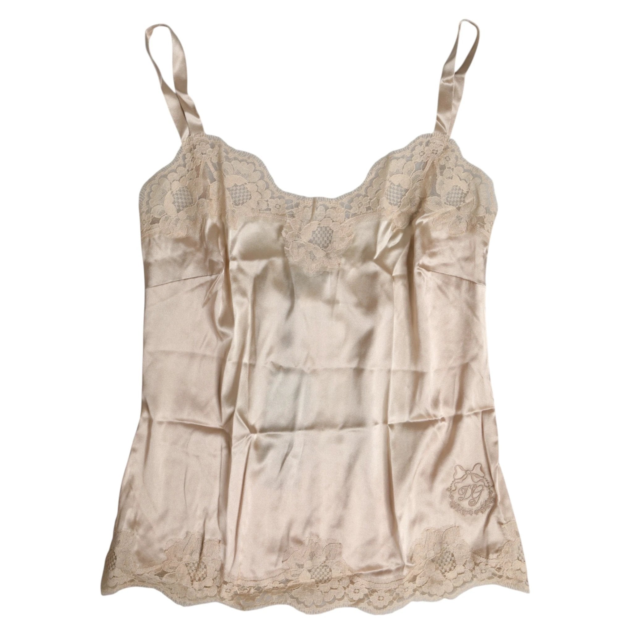 Dolce & Gabbana Beige Lace Silk Satin Tank Lingerie Underwear by Dolce & Gabbana