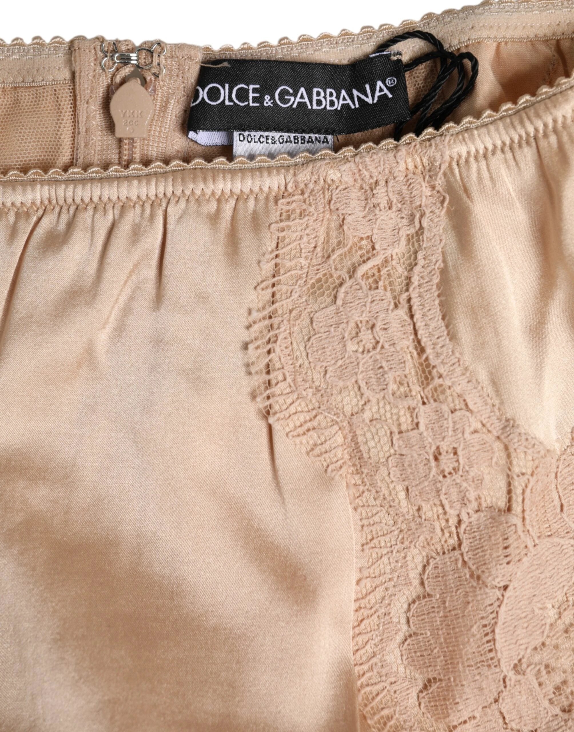 Dolce & Gabbana Beige Silk Lace High Waist Bikini Panty Underwear by Dolce & Gabbana