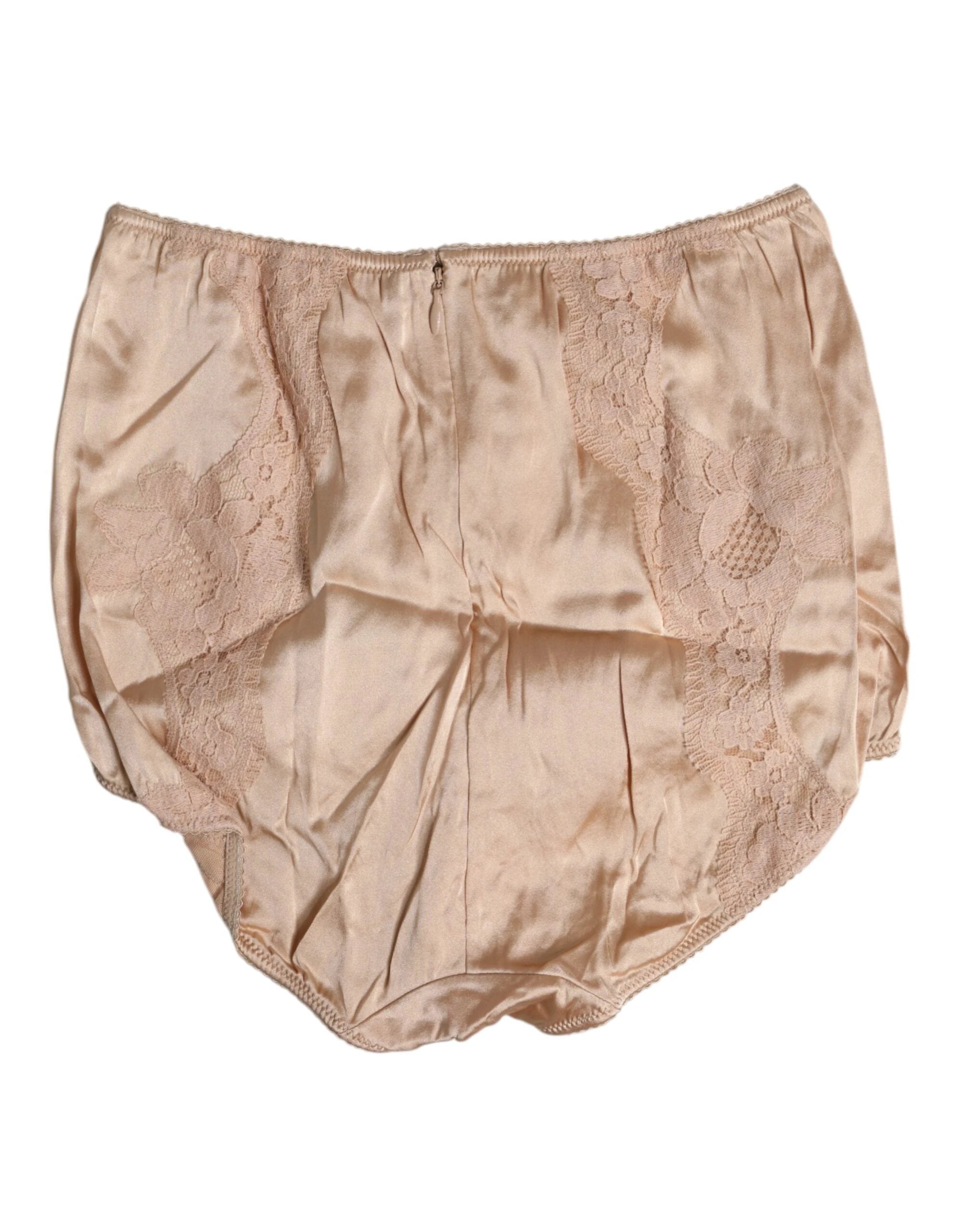 Dolce & Gabbana Beige Silk Lace High Waist Bikini Panty Underwear by Dolce & Gabbana