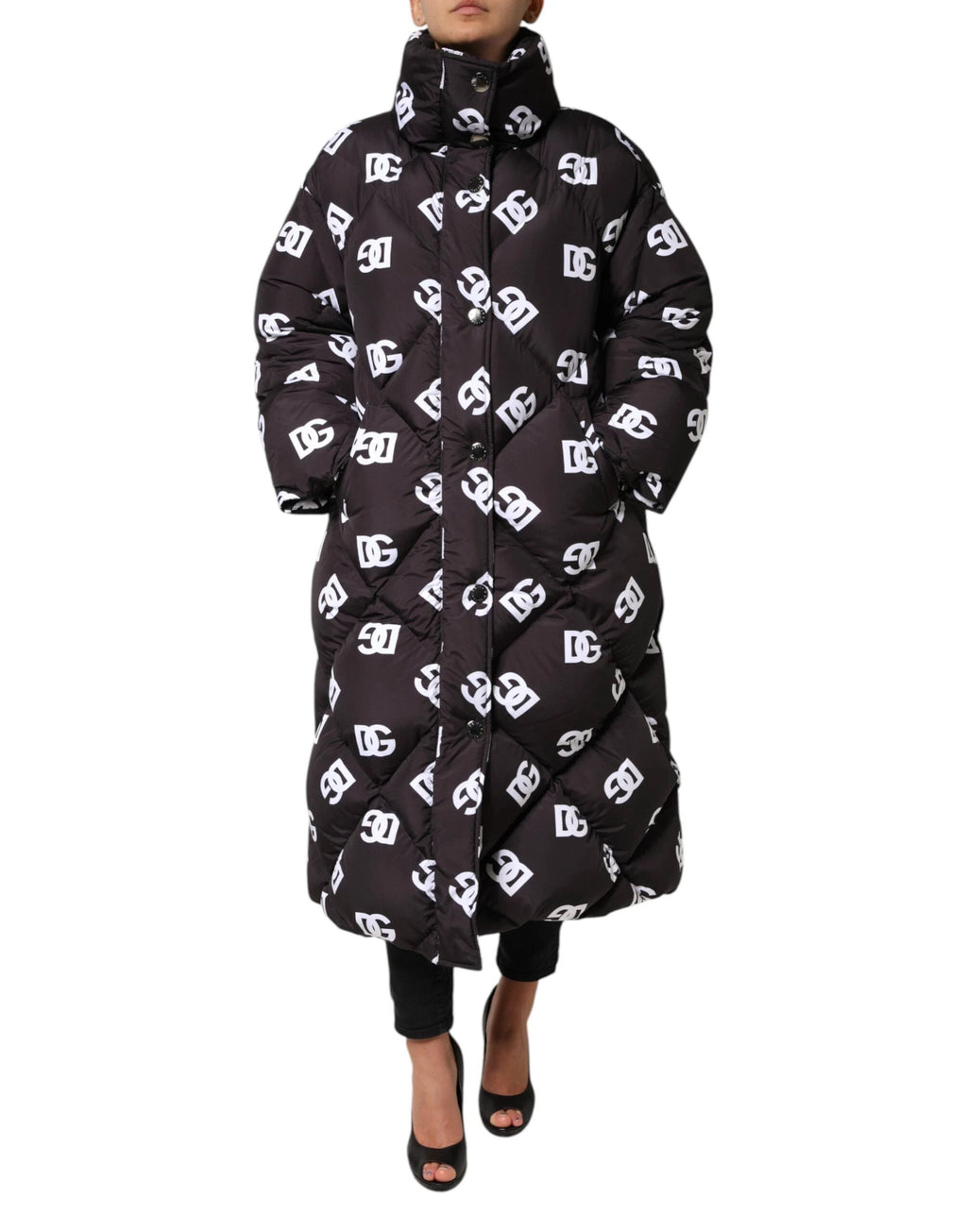 Dolce & Gabbana Black DG Mania Puffer Quilted Long Coat Jacket by Dolce & Gabbana