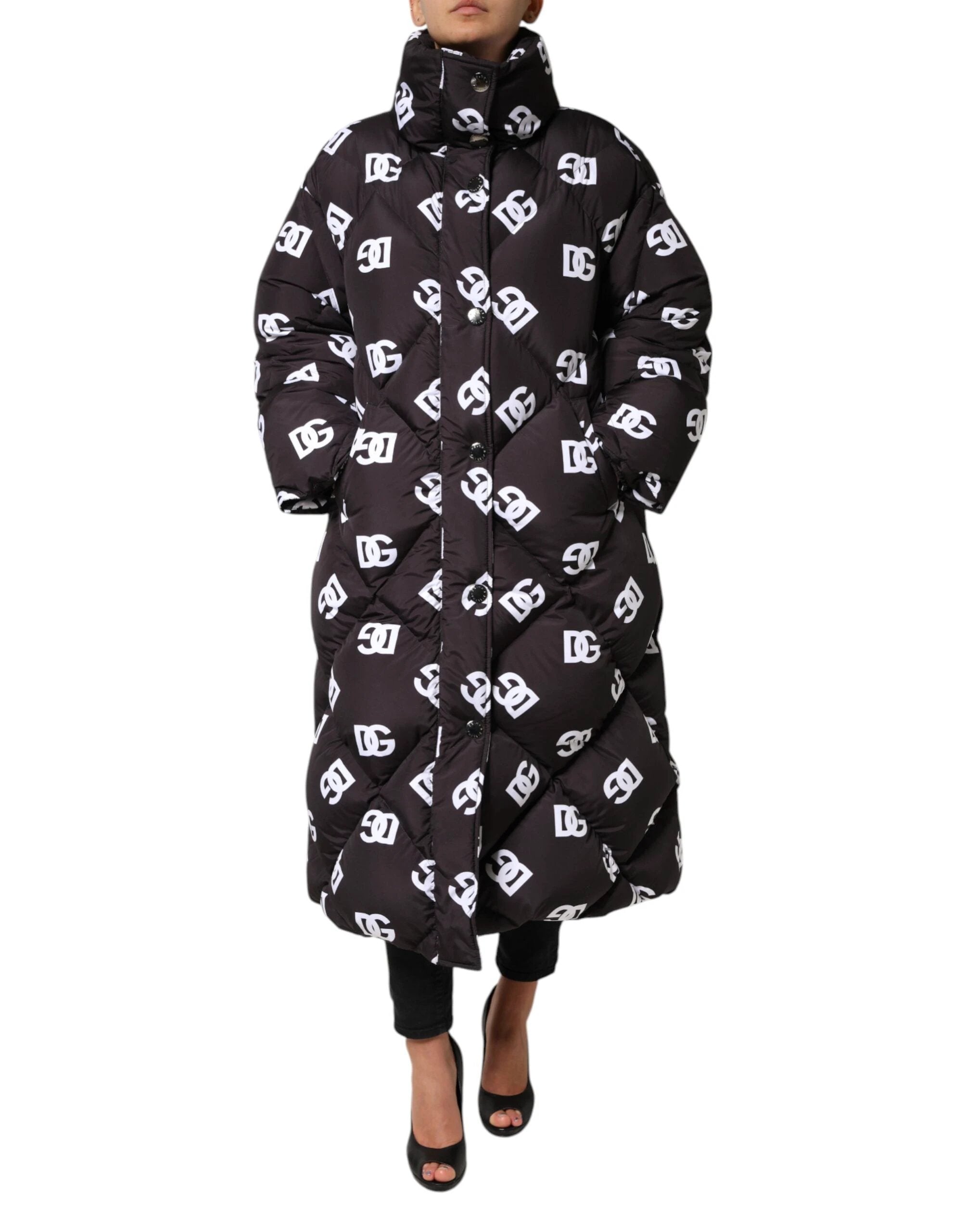 Dolce & Gabbana Black DG Mania Puffer Quilted Long Coat Jacket by Dolce & Gabbana