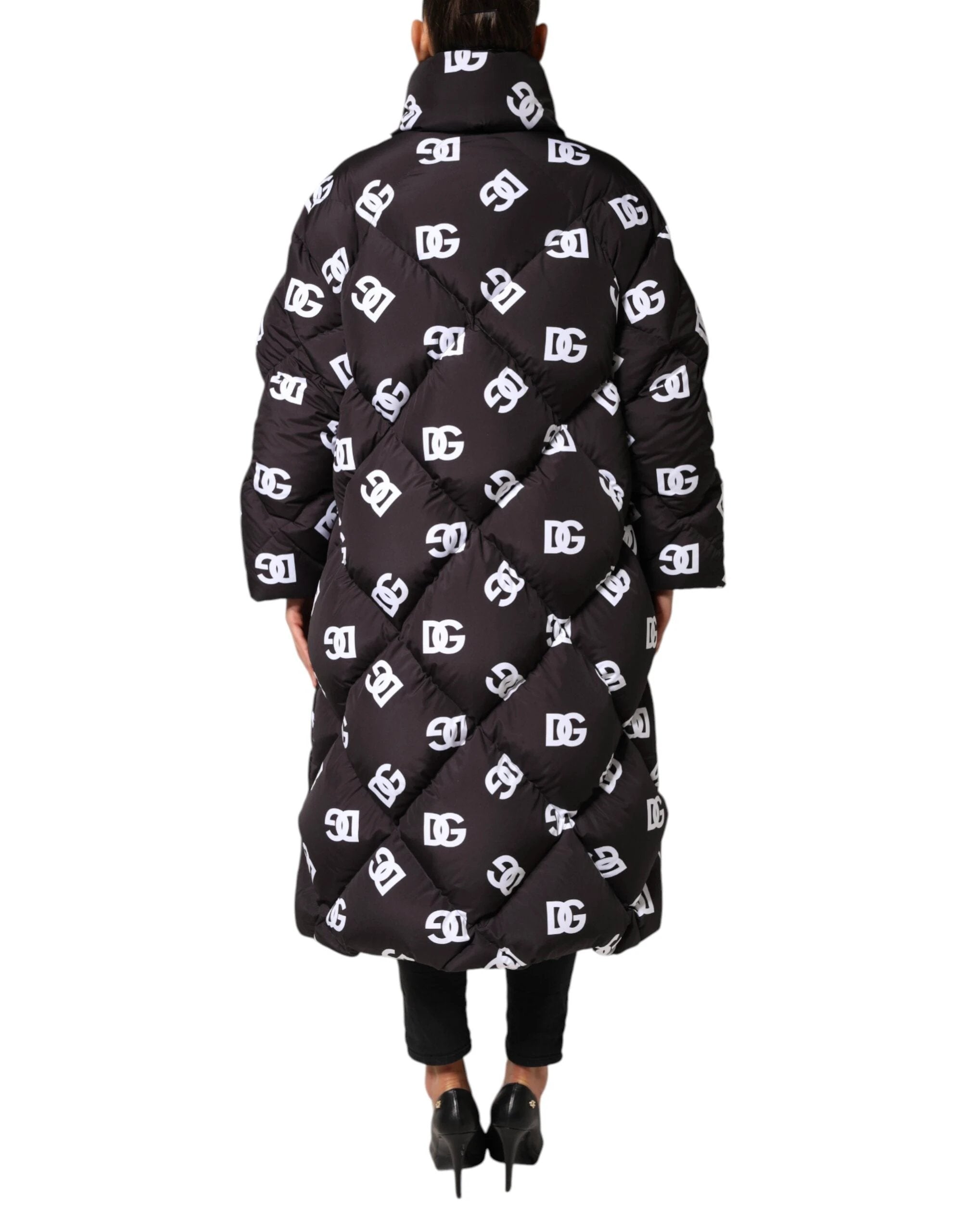 Dolce & Gabbana Black DG Mania Puffer Quilted Long Coat Jacket by Dolce & Gabbana