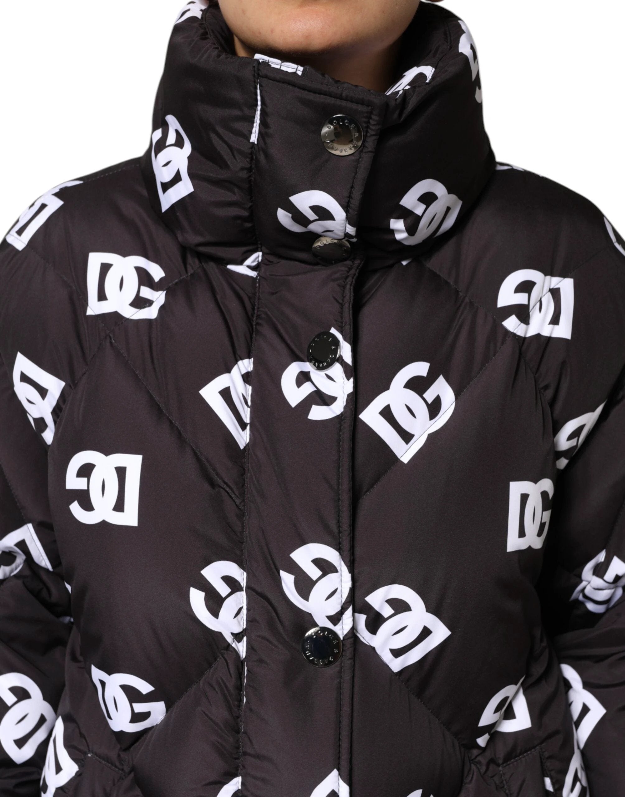 Dolce & Gabbana Black DG Mania Puffer Quilted Long Coat Jacket by Dolce & Gabbana
