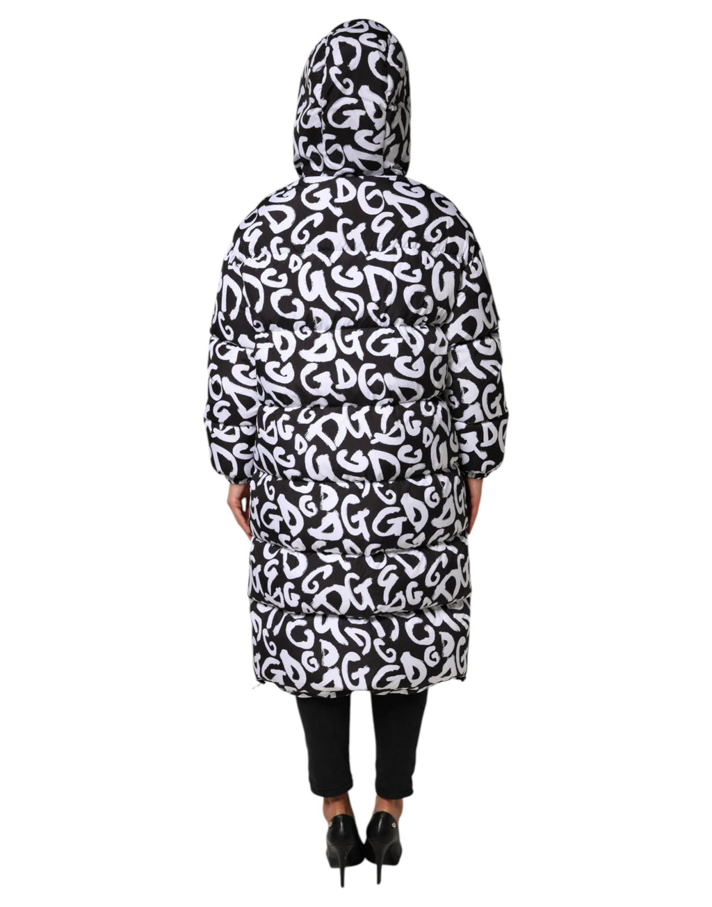 Dolce & Gabbana Black White DG Mania Hooded Long Coat Jacket by Dolce & Gabbana
