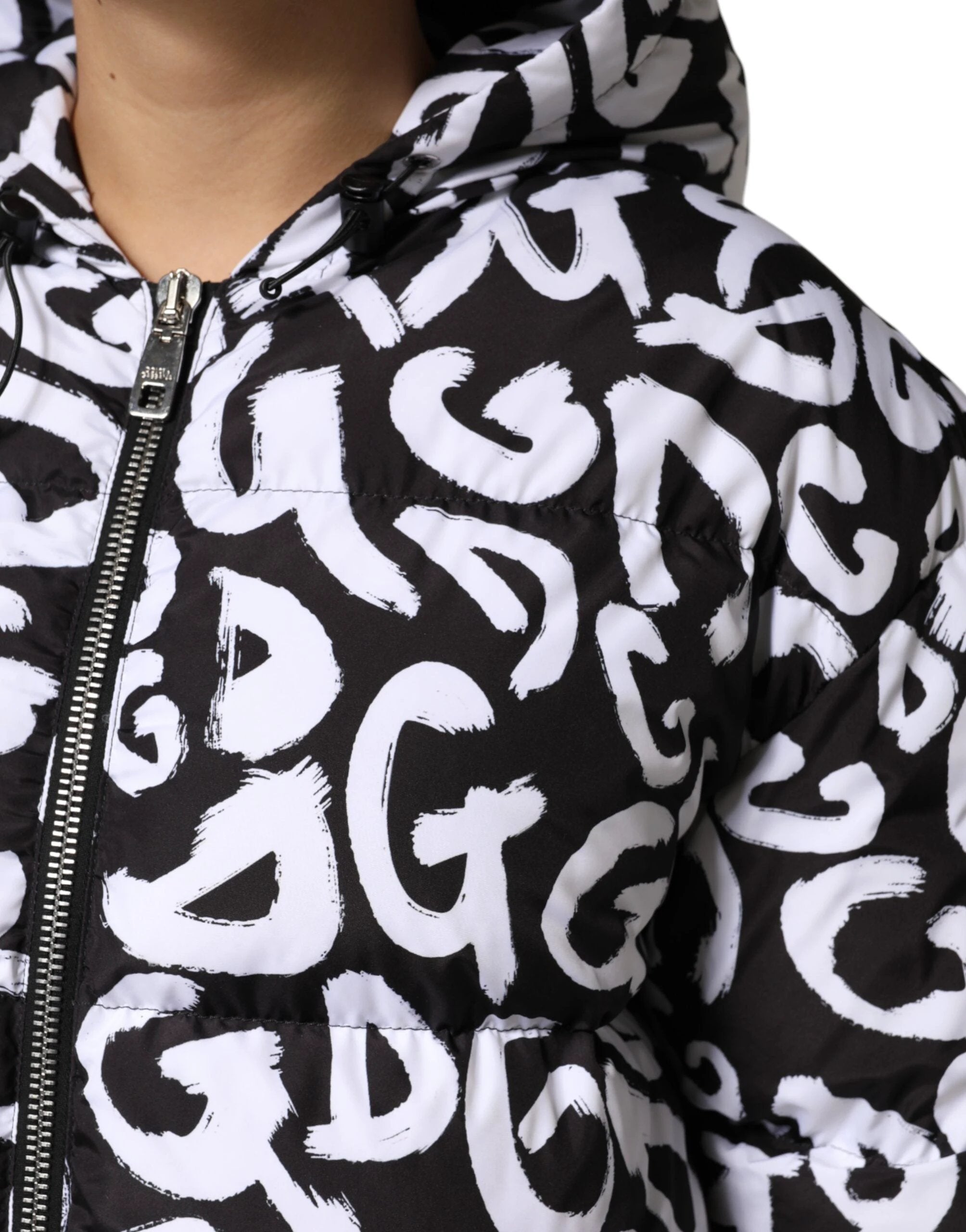 Dolce & Gabbana Black White DG Mania Hooded Long Coat Jacket by Dolce & Gabbana