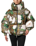 Dolce & Gabbana Multicolor Leopard Rose Puffer Quilted Jacket by Dolce & Gabbana