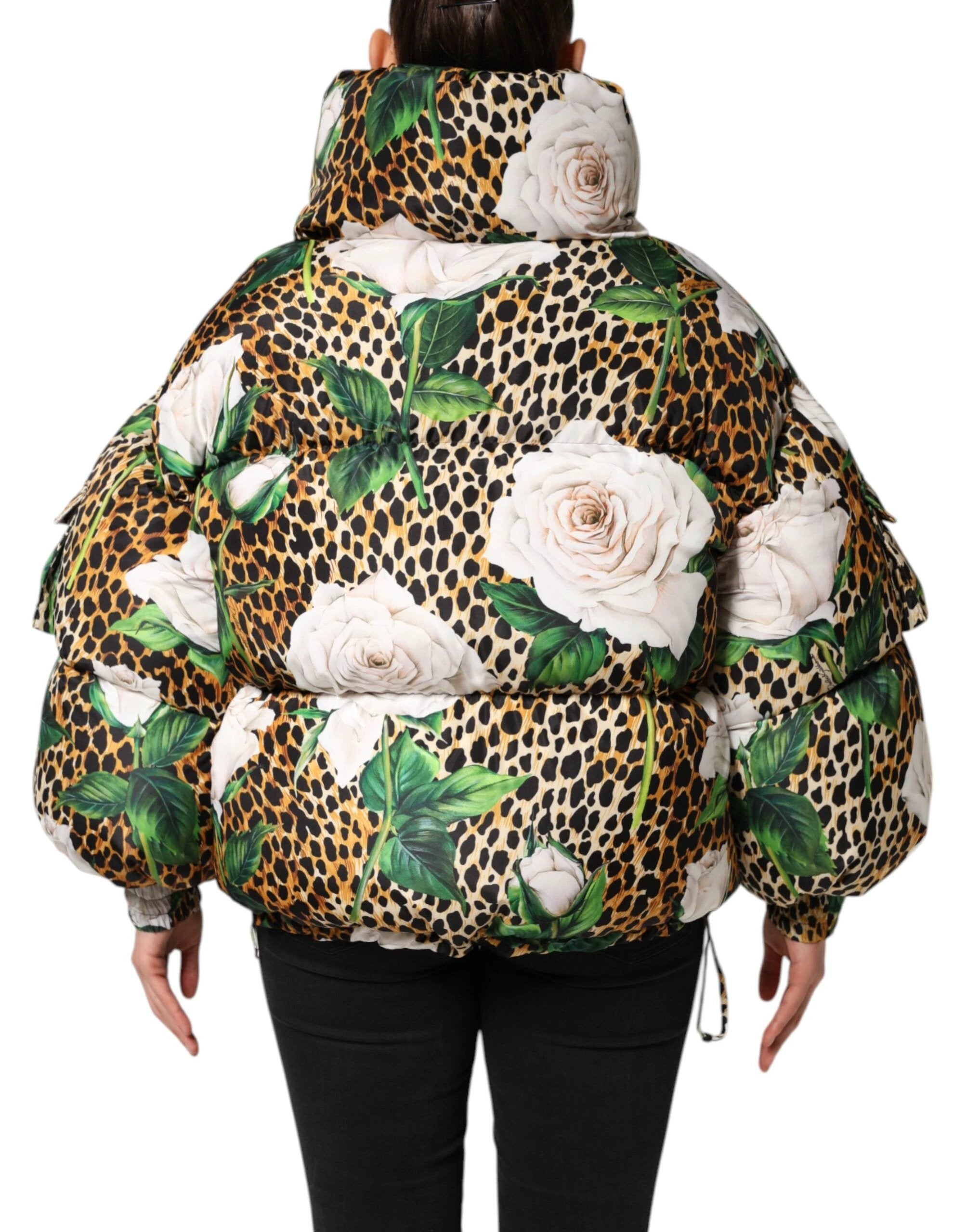 Dolce & Gabbana Multicolor Leopard Rose Puffer Quilted Jacket by Dolce & Gabbana
